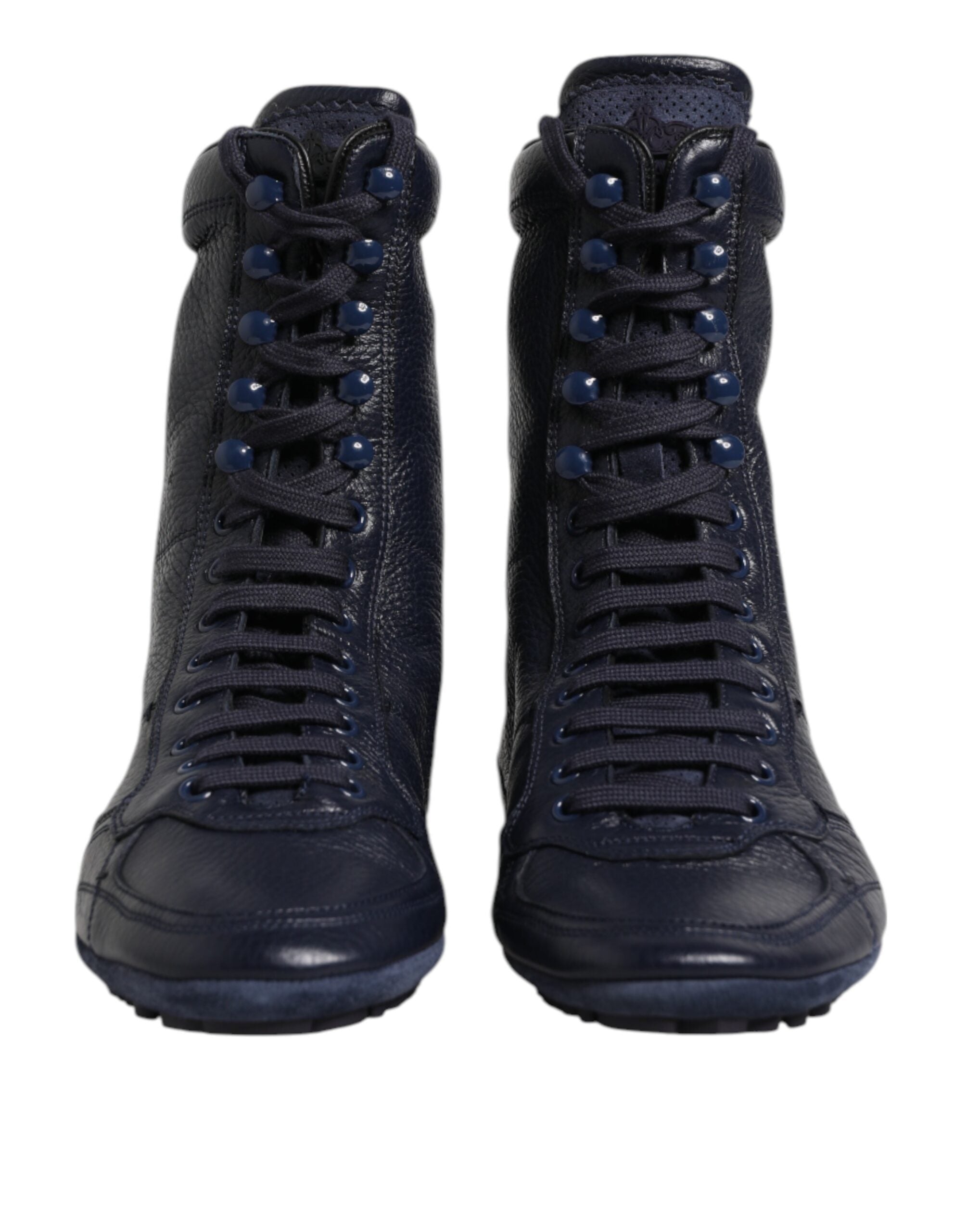 Dark Blue Leather KING High Top Sneakers Shoes - ventzia