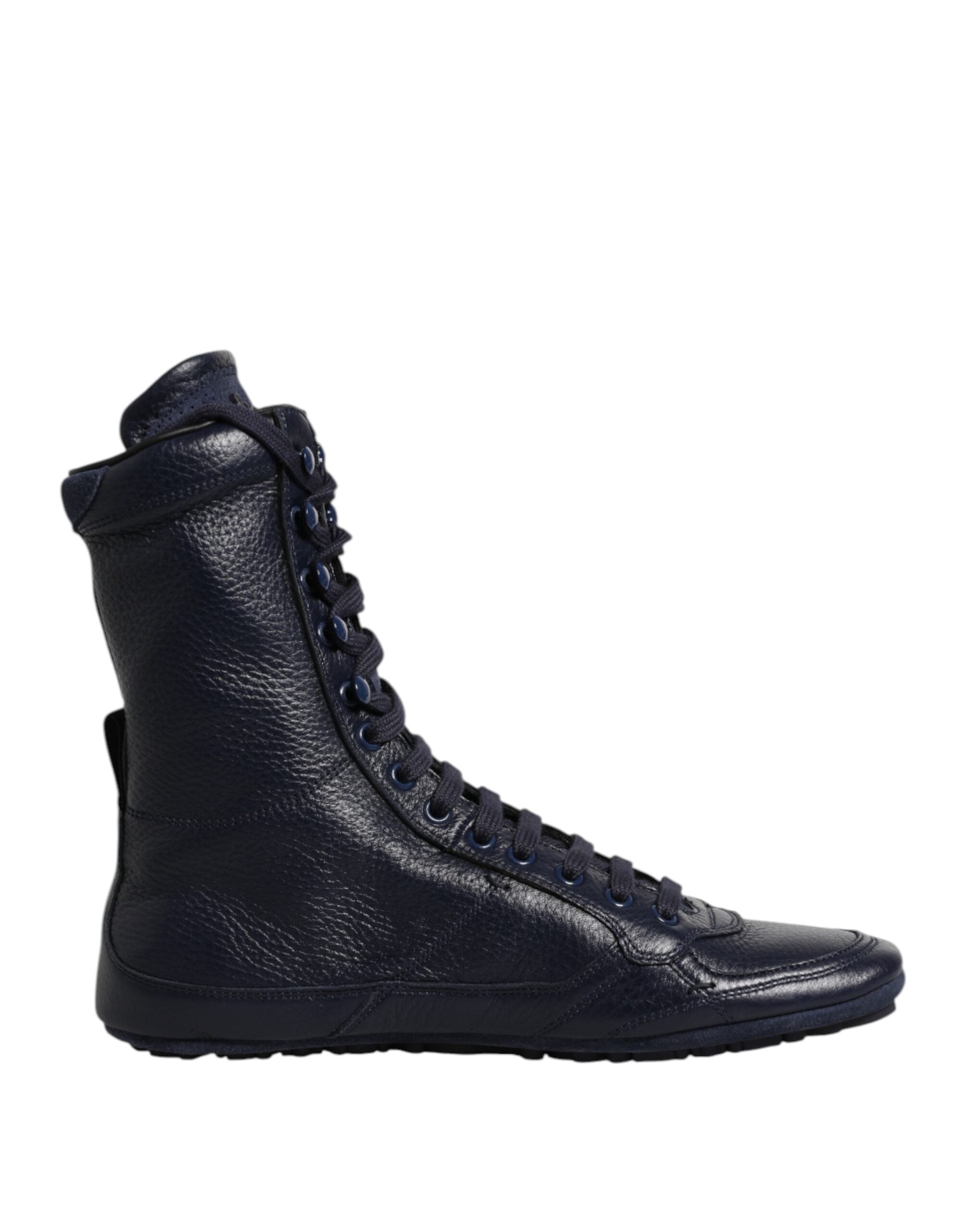 Dark Blue Leather KING High Top Sneakers Shoes - ventzia