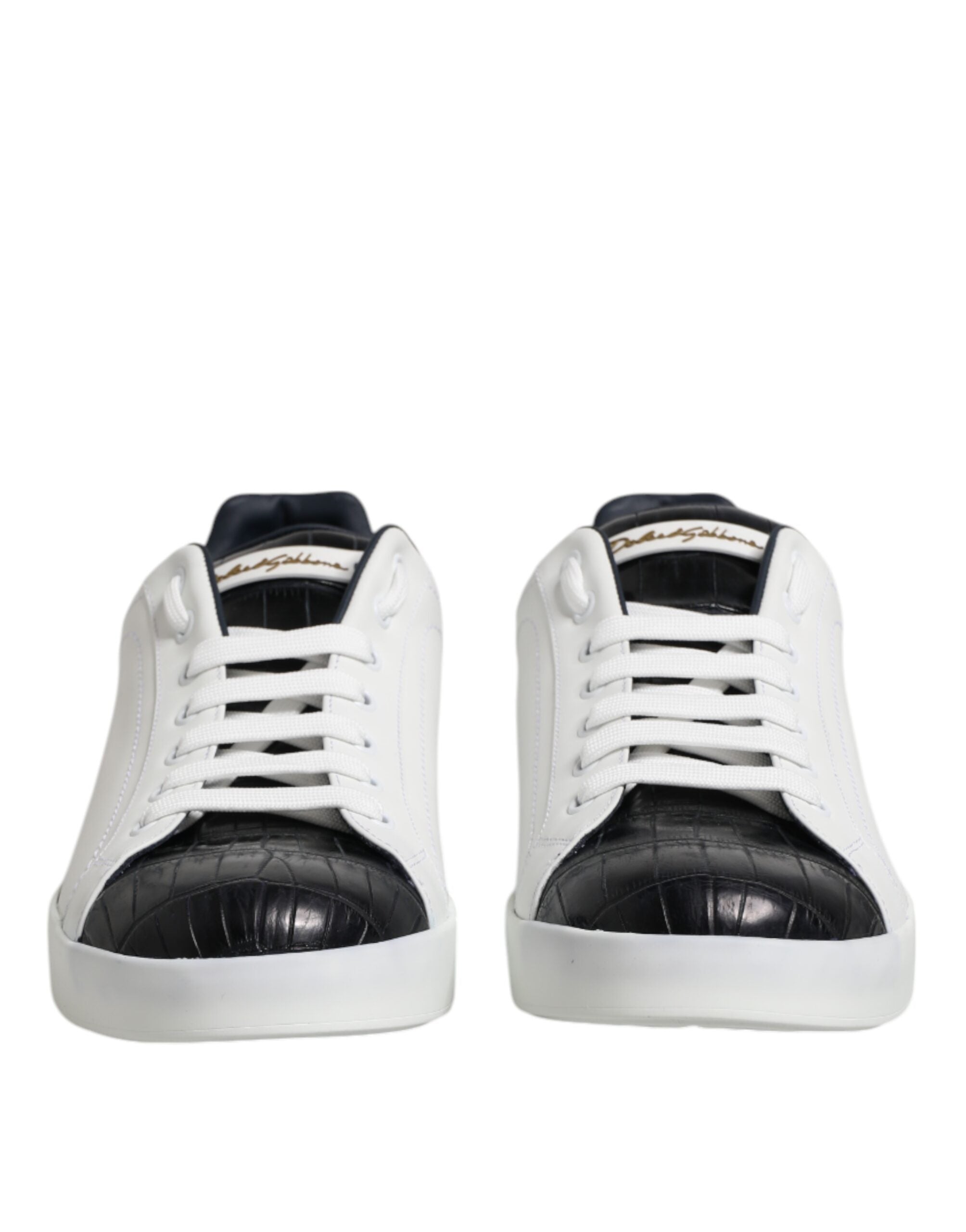 White Black Leather Portofino Sneaker Shoes - ventzia