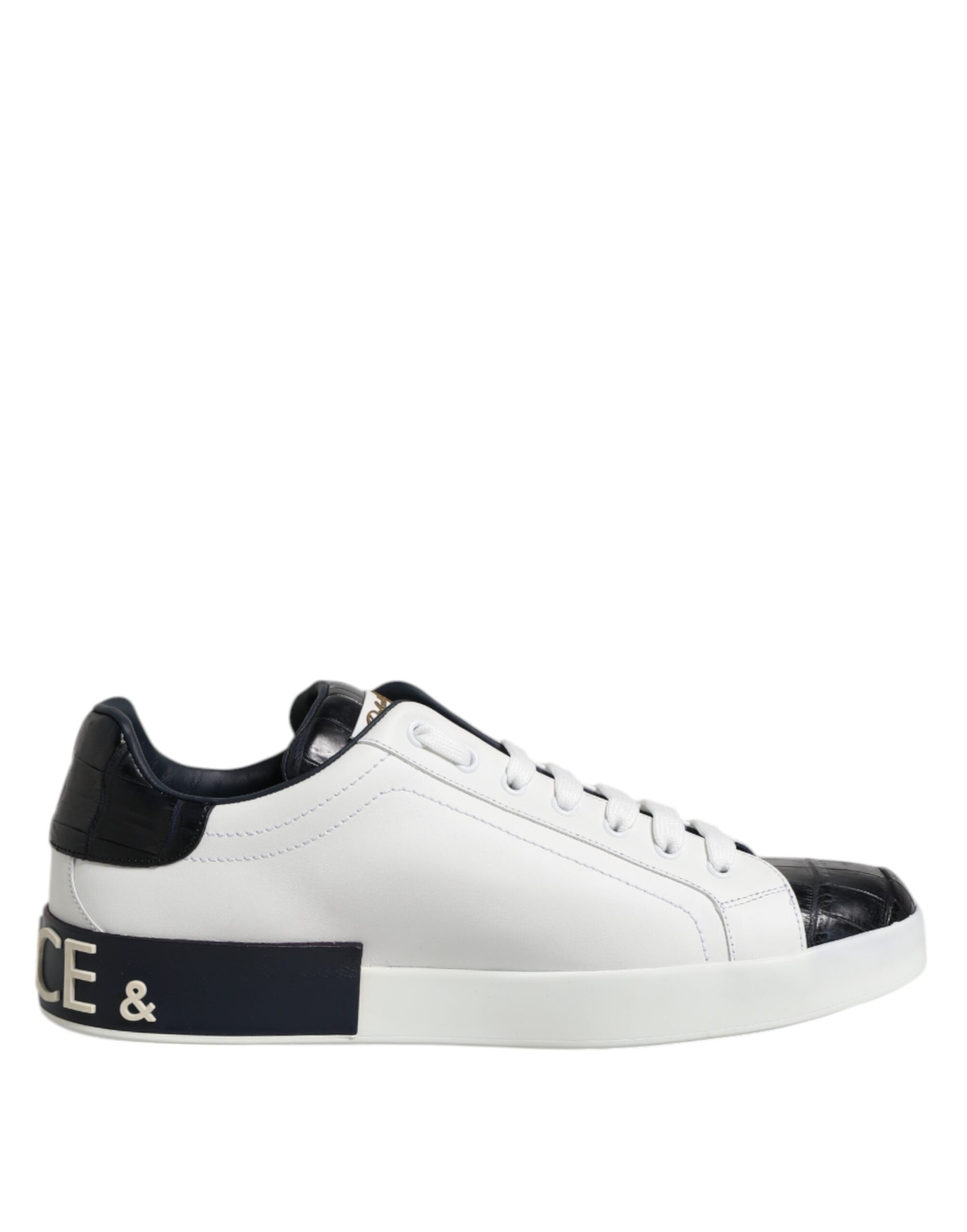 White Black Leather Portofino Sneaker Shoes - ventzia