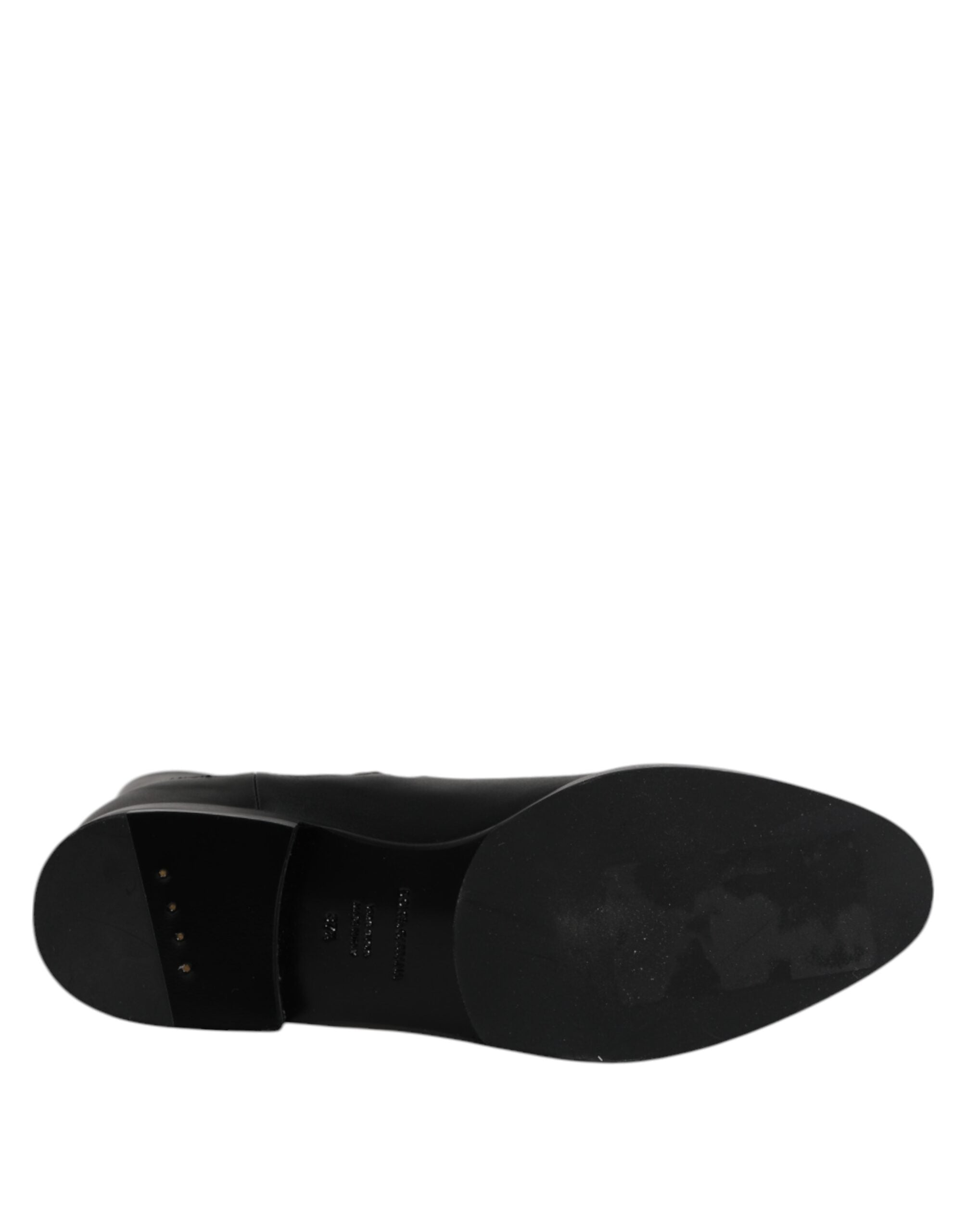 Black Leather Flats Logo Short Boots Shoes - ventzia
