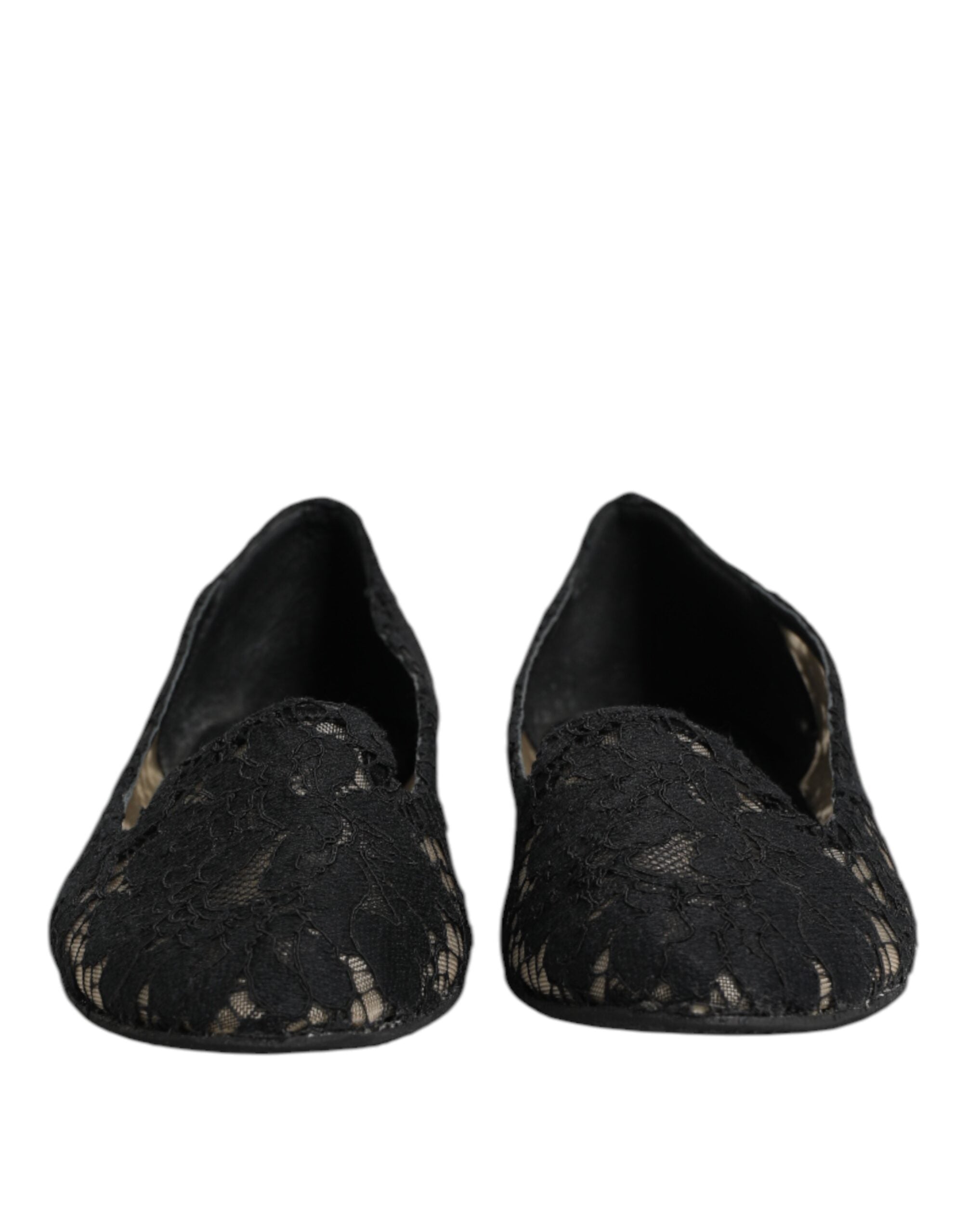 Black Taormina Lace Slip On Flats Shoes - ventzia
