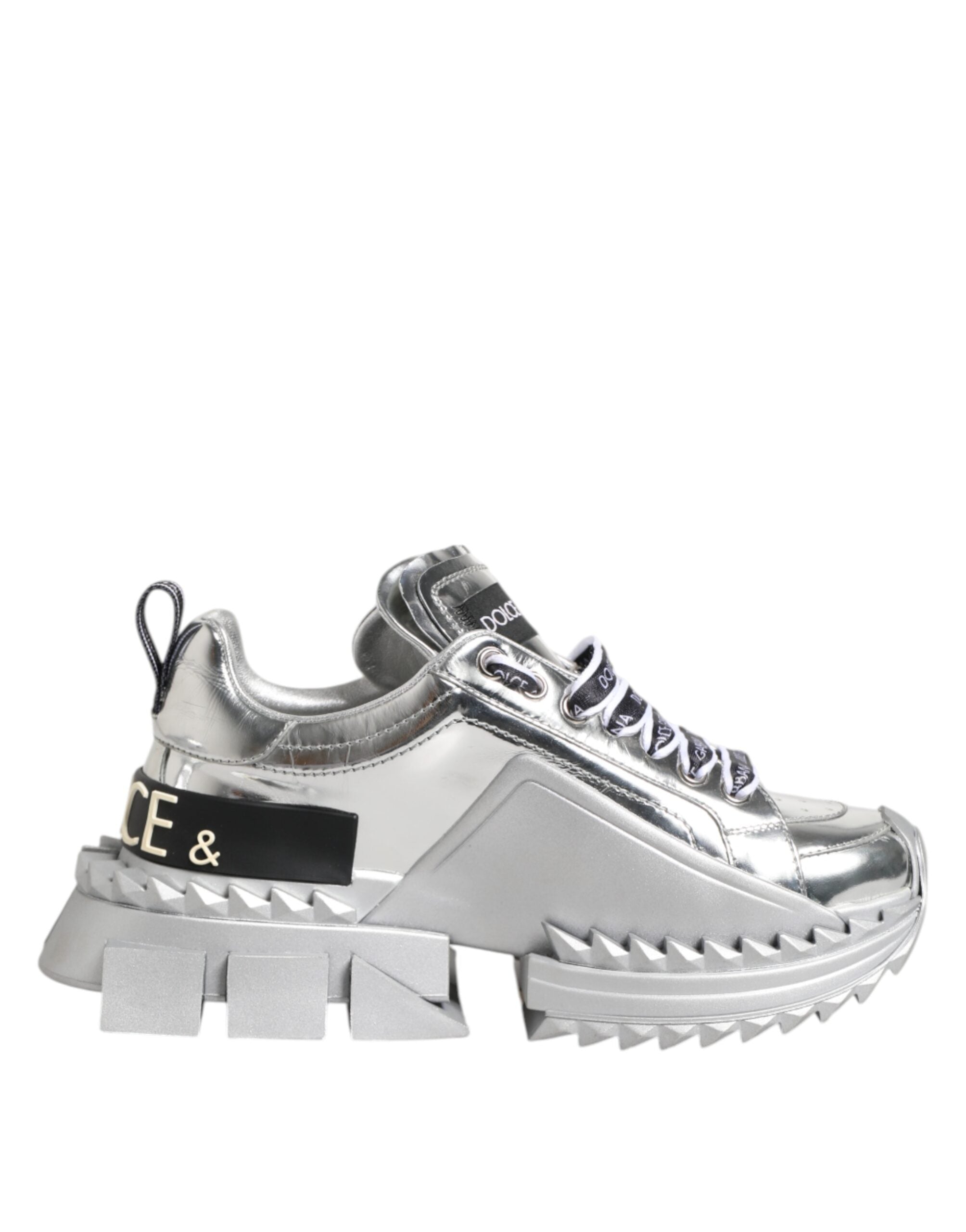 Silver Leather Super Queen Sneakers Shoes - ventzia