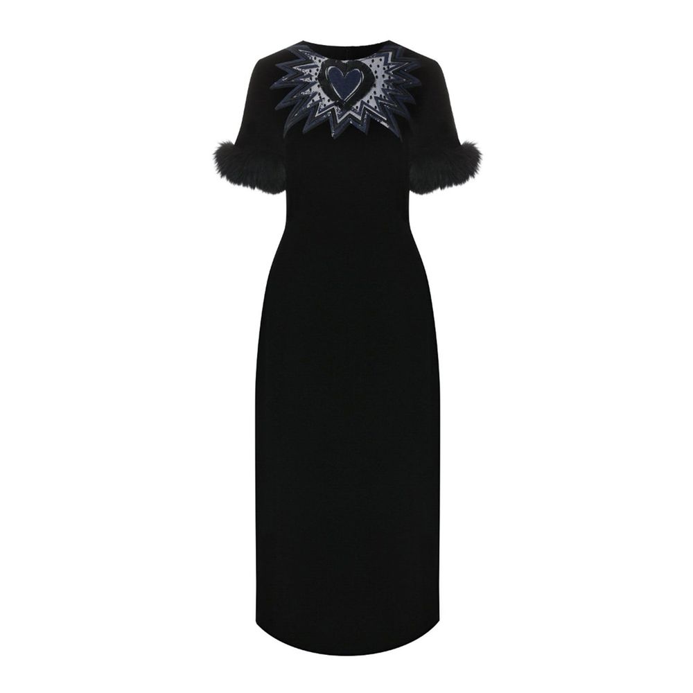 Fur Trim Velvet Midi Dress - ventzia