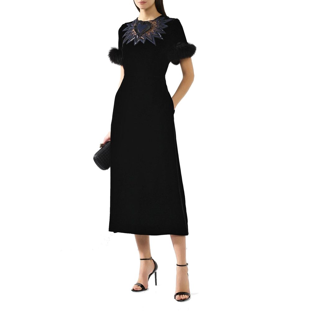 Fur Trim Velvet Midi Dress - ventzia