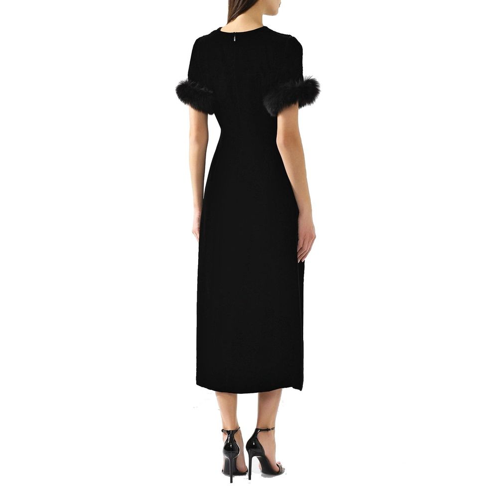 Fur Trim Velvet Midi Dress - ventzia
