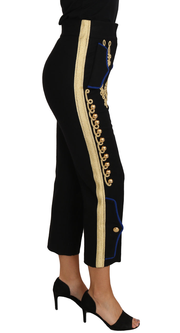 Elegant Black Military Embellished Pants - ventzia