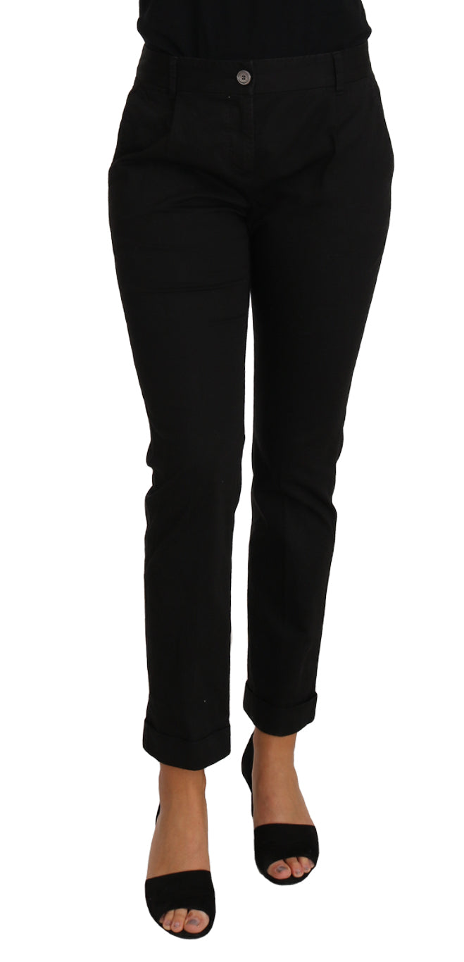 Elegant Black Cotton Dress Pants - ventzia