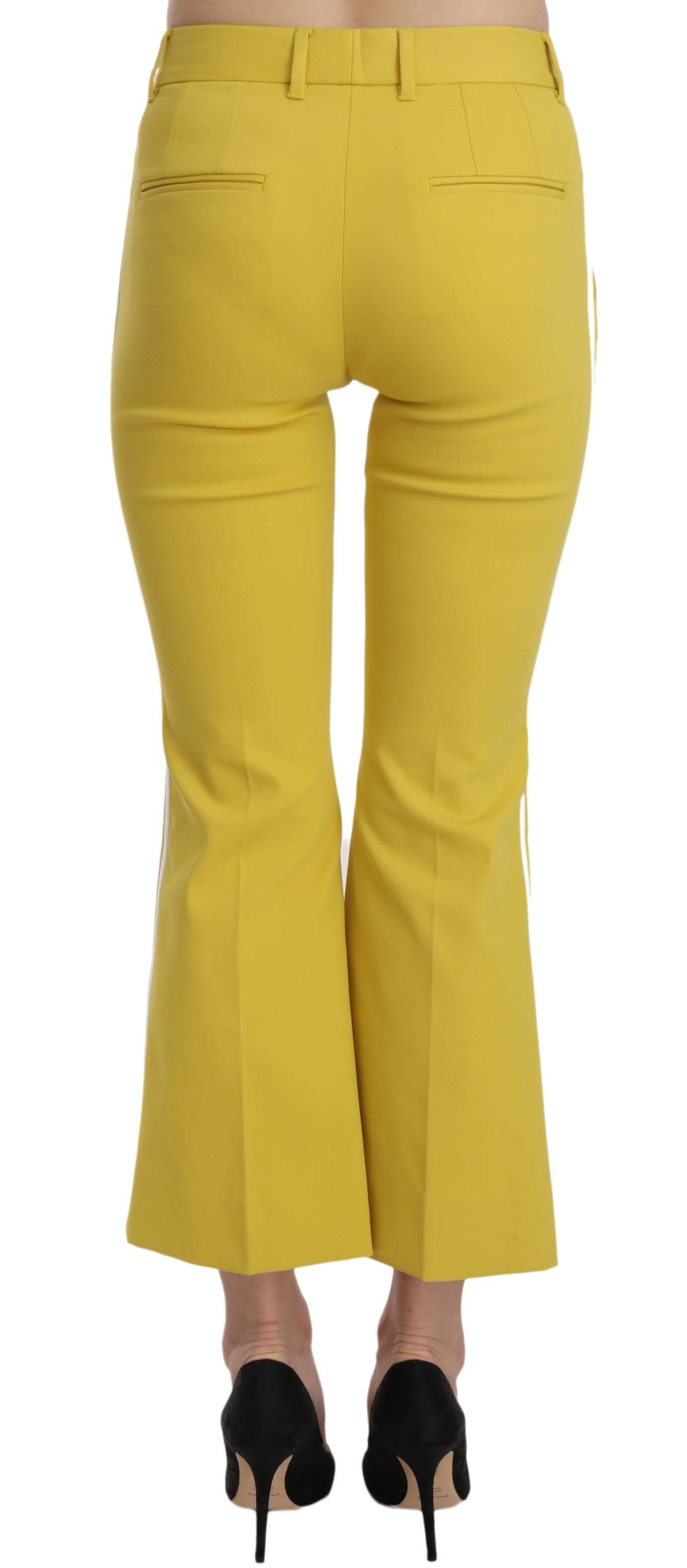 Yellow Flared Bootcut Capri Cotton Pants - ventzia