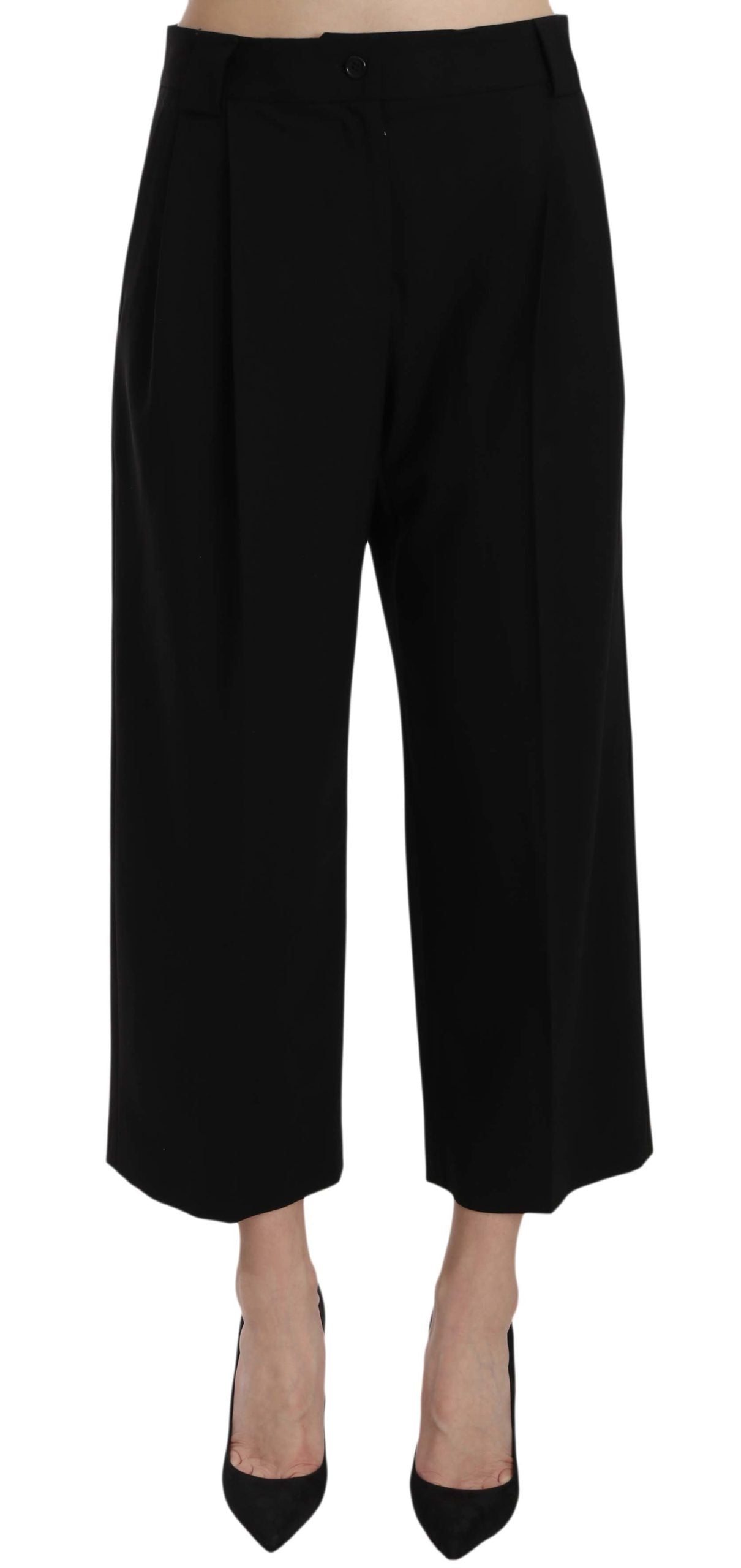 Elegant Black Cotton Trousers - ventzia