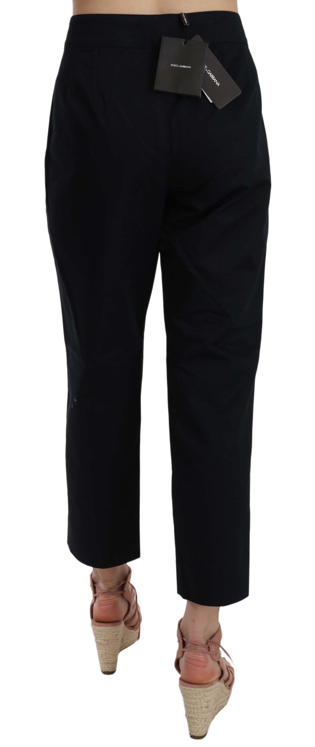 Black Cropped Front Button Embellished Pants - ventzia