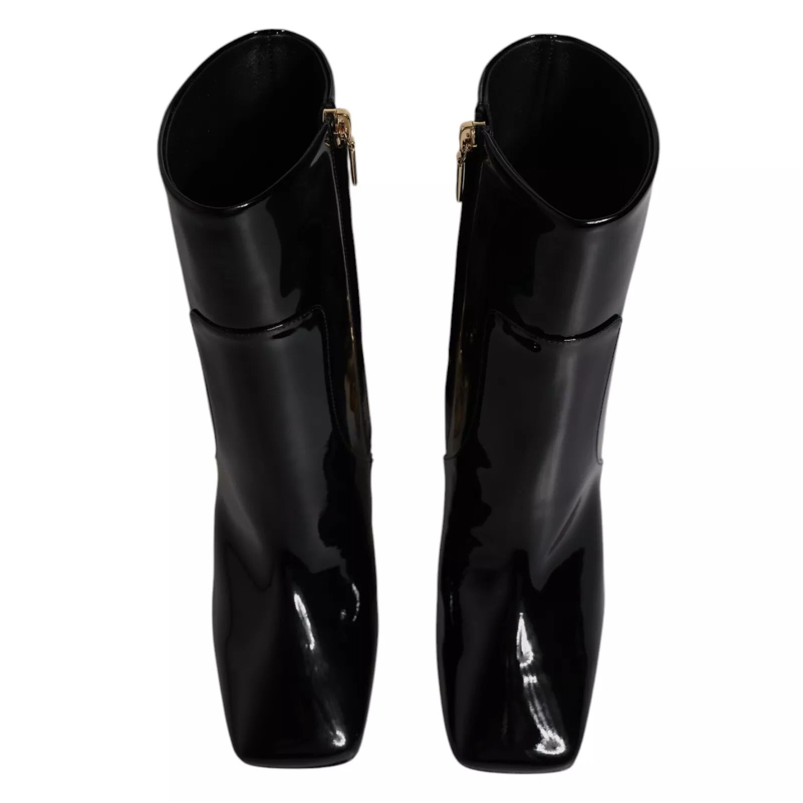 Black Jackie Leather Mid Calf Boots Shoes - ventzia