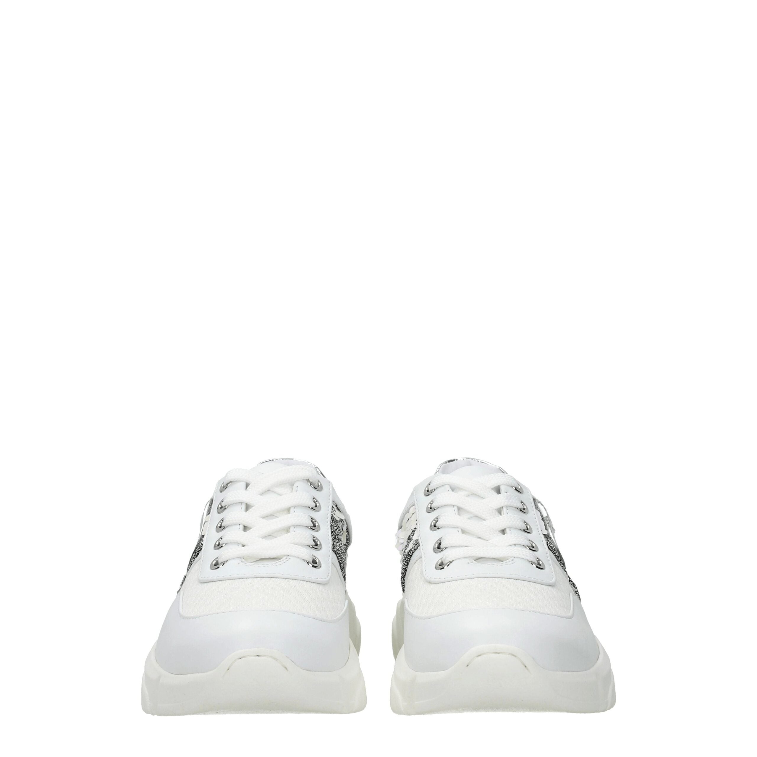 White Fabric Chunky Sneakers - ventzia