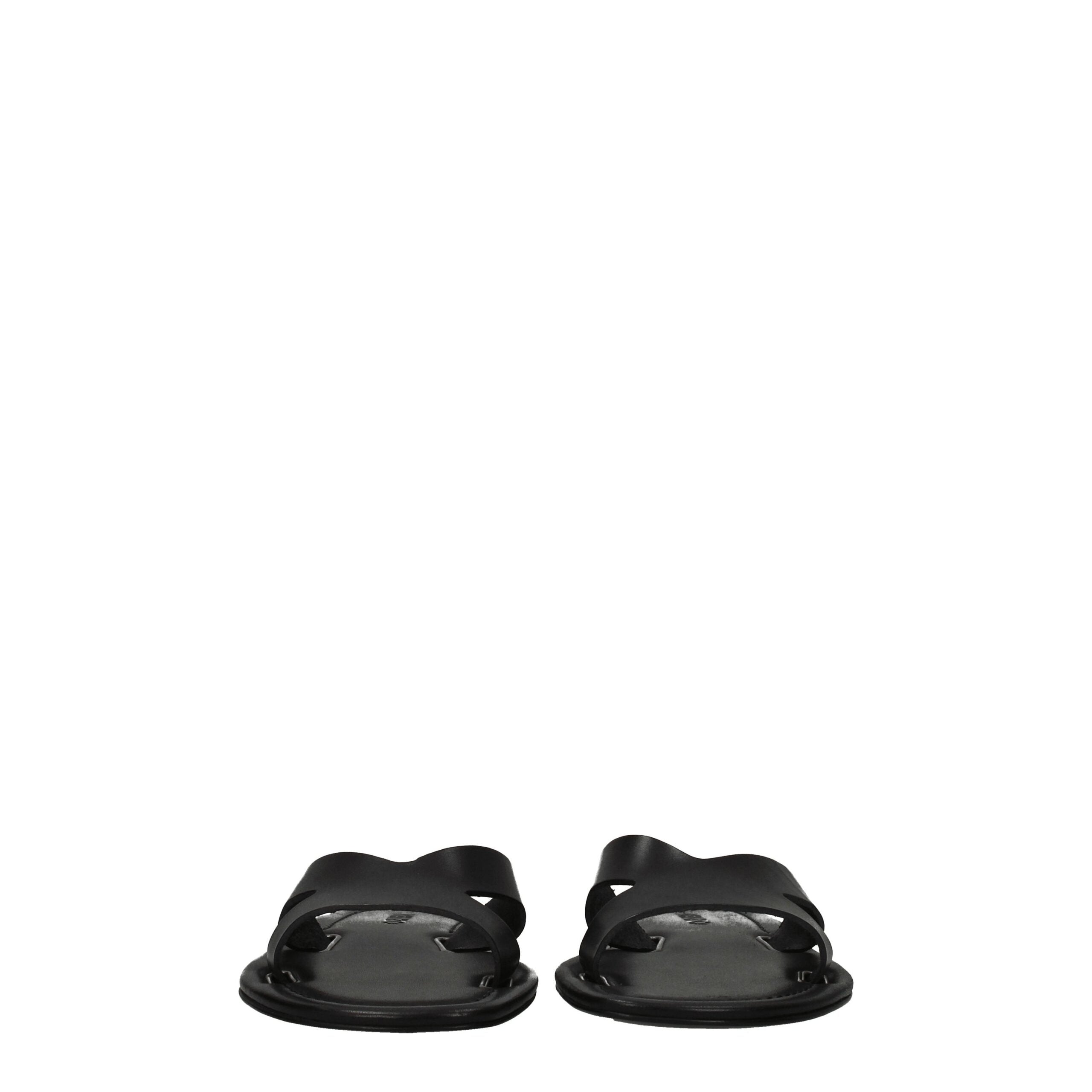 Black Leather Slippers Sandals - ventzia