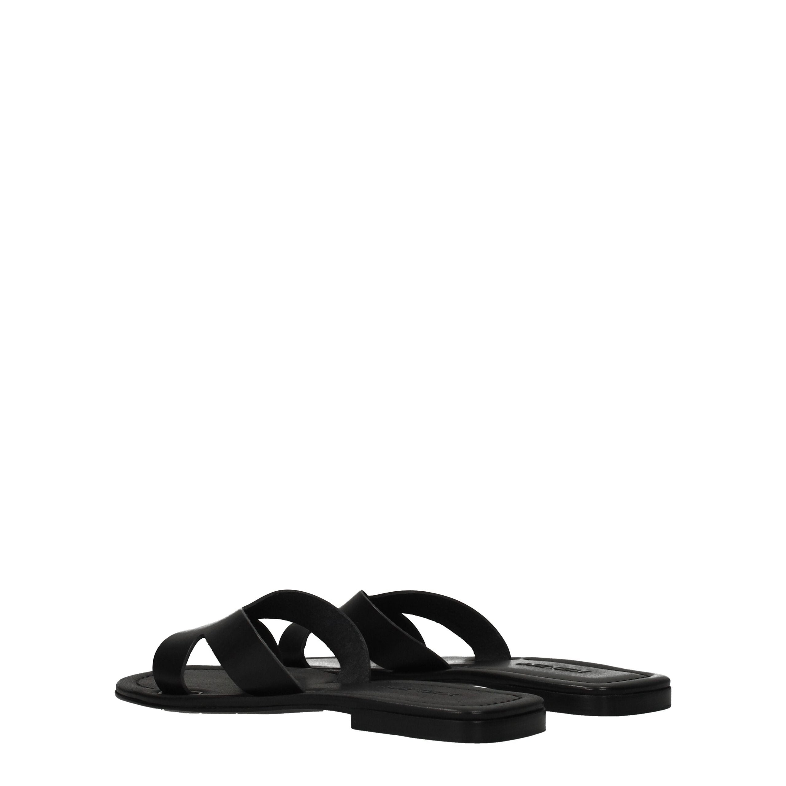 Black Leather Slippers Sandals - ventzia