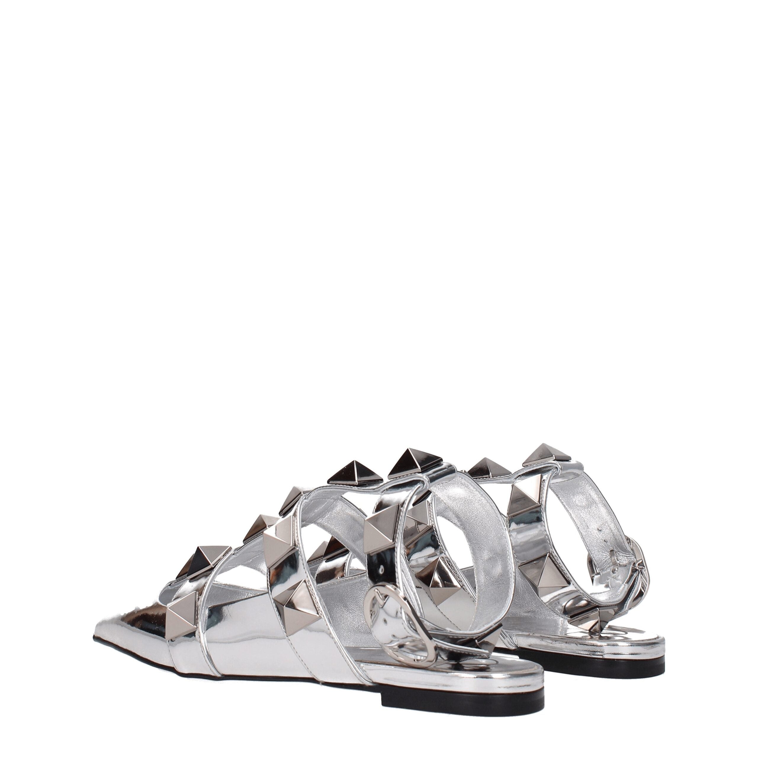 Gray Leather Flat Sandals