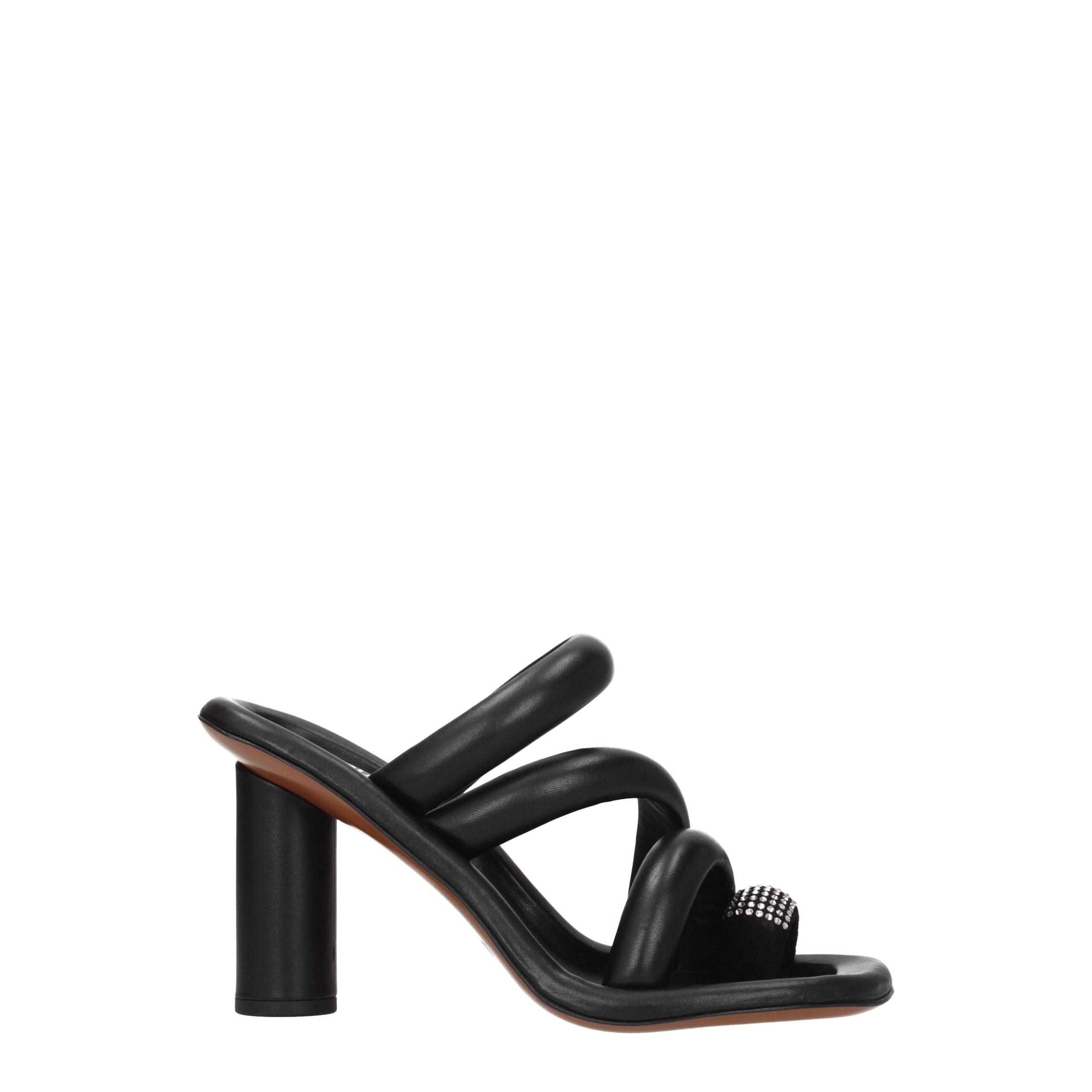 Black Leather Stiletto Heels Sandals