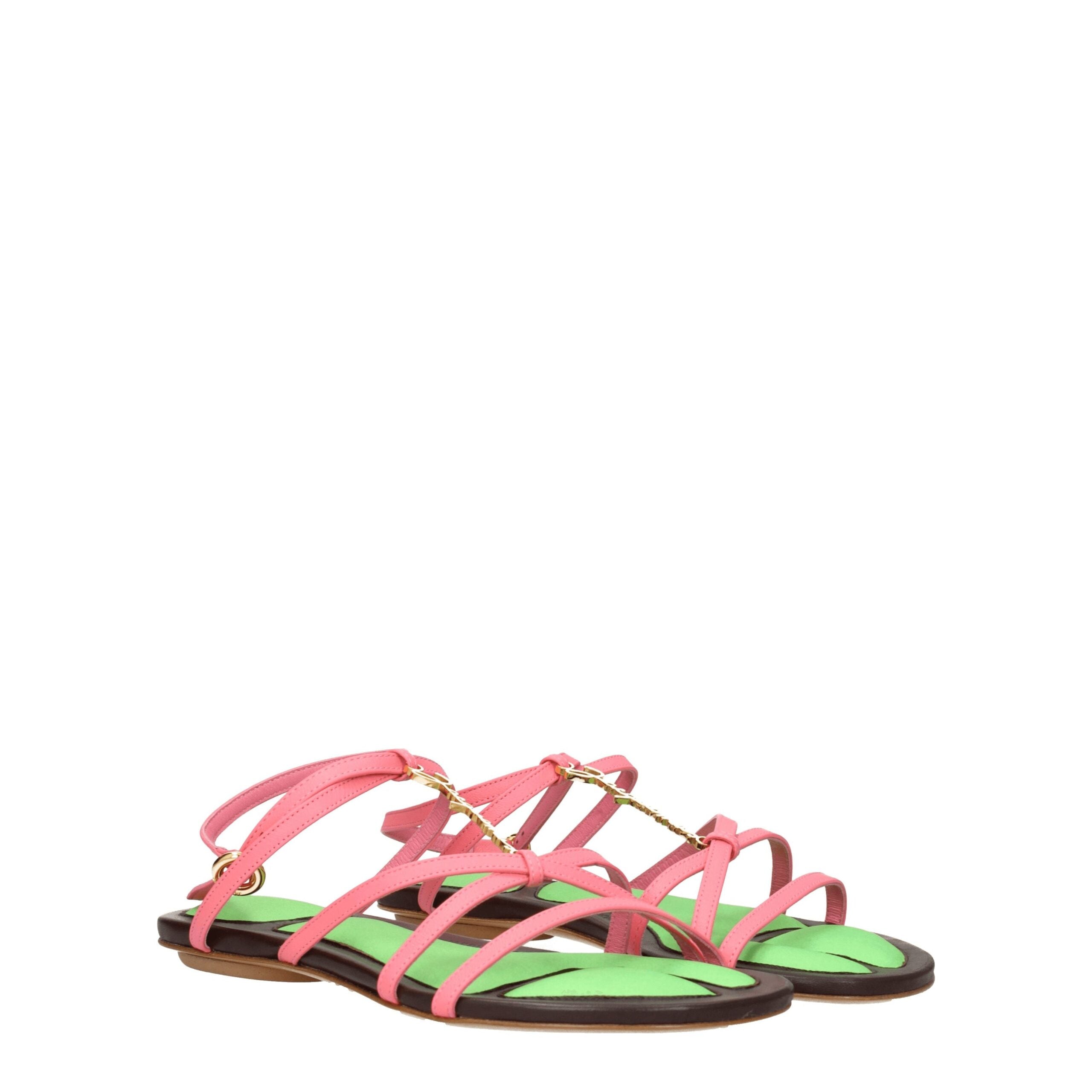 Pink Leather Flat Sandals