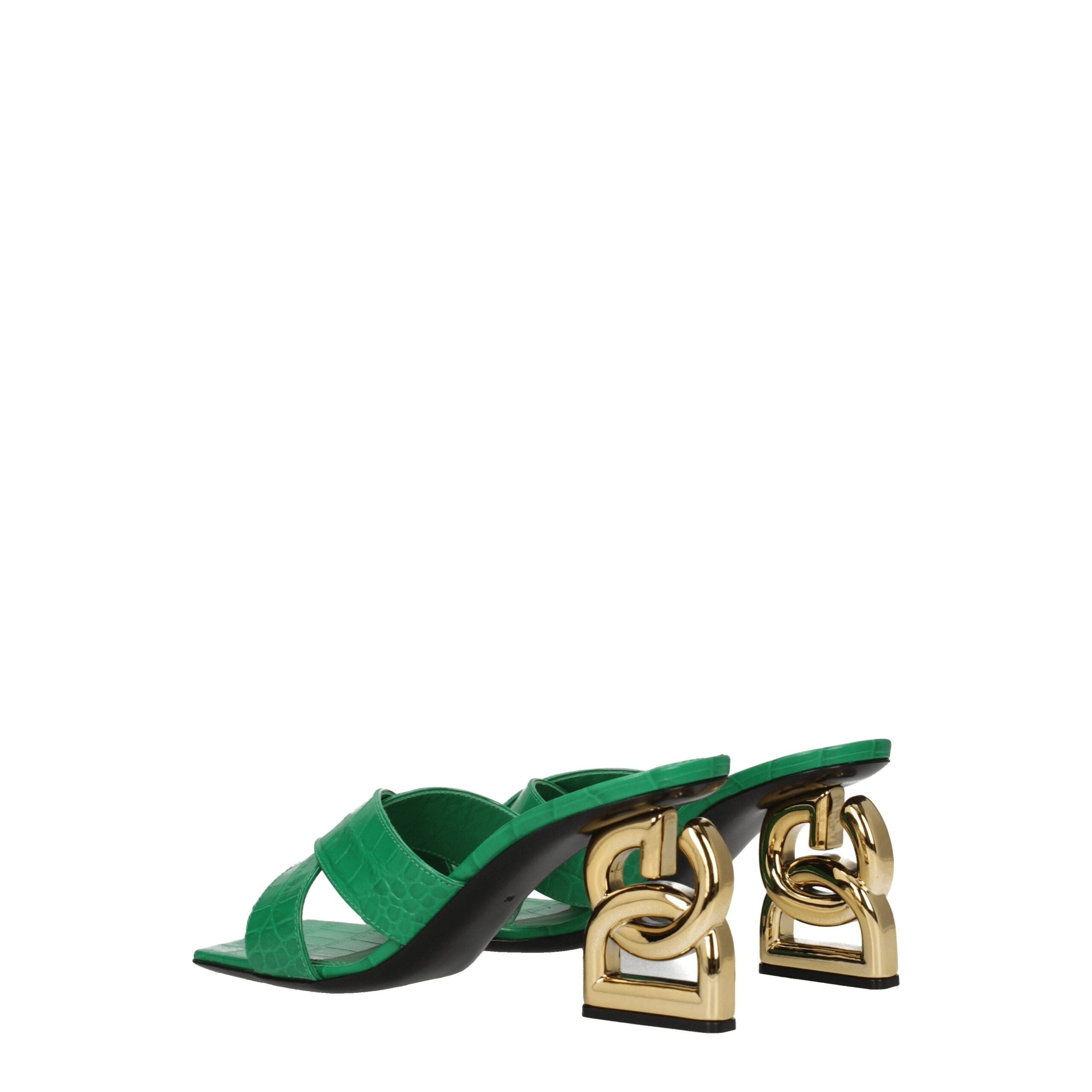 Green Leather Flat Sandals