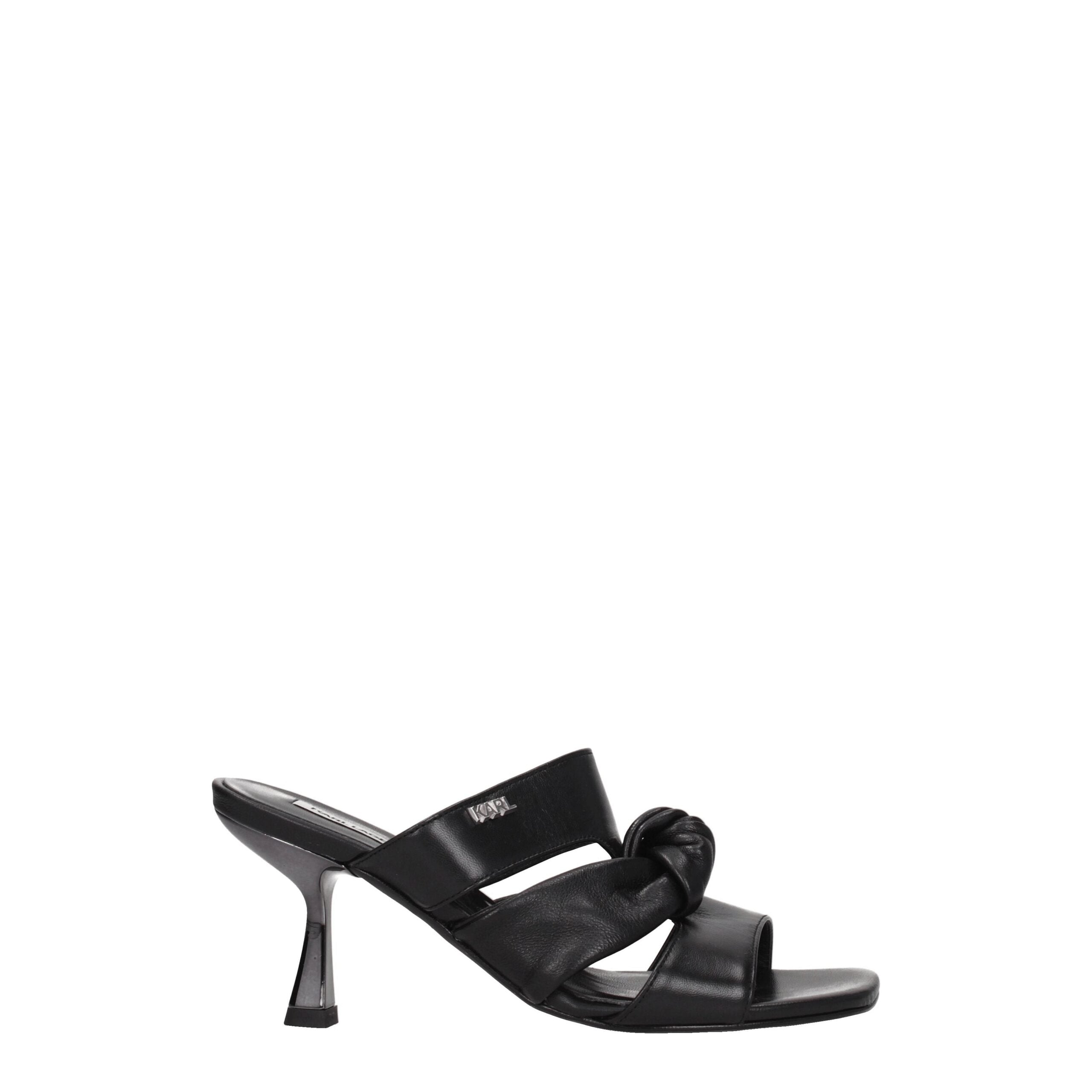 Black Leather Stiletto Heels Sandals