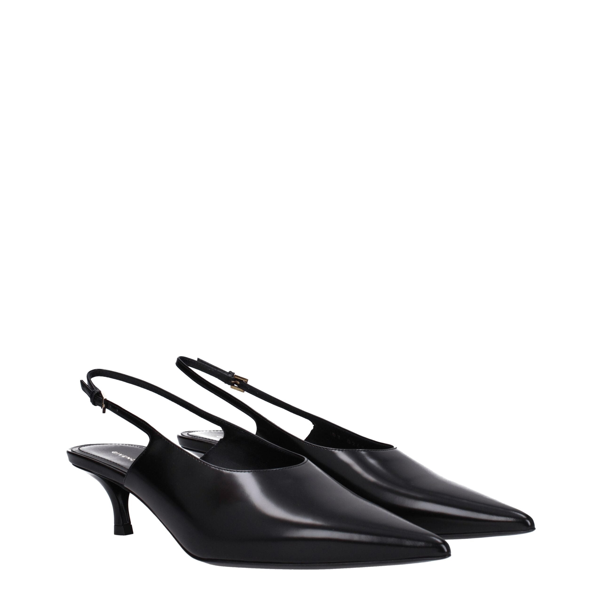 Black Leather Mid Heel Pumps
