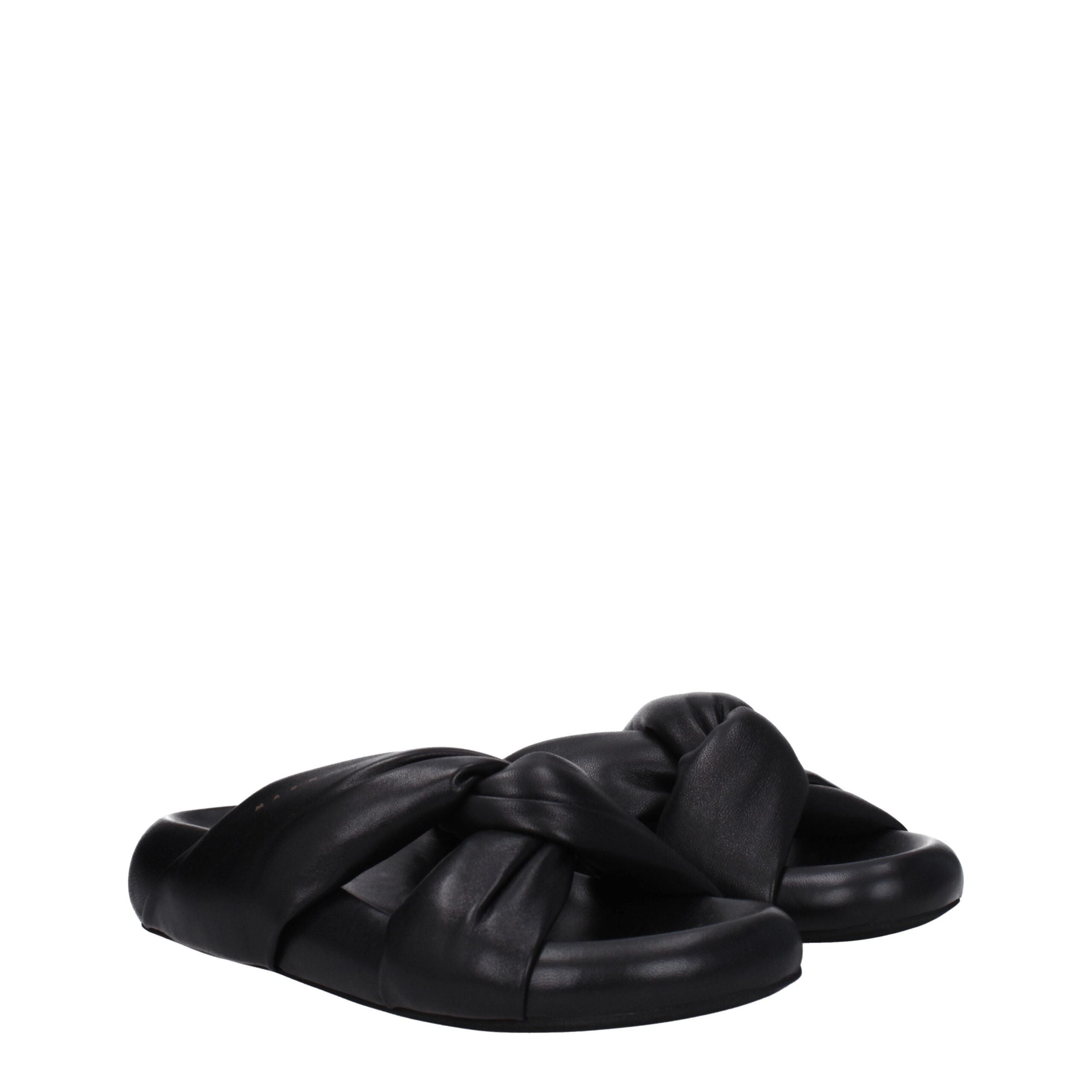 Black Leather Slippers