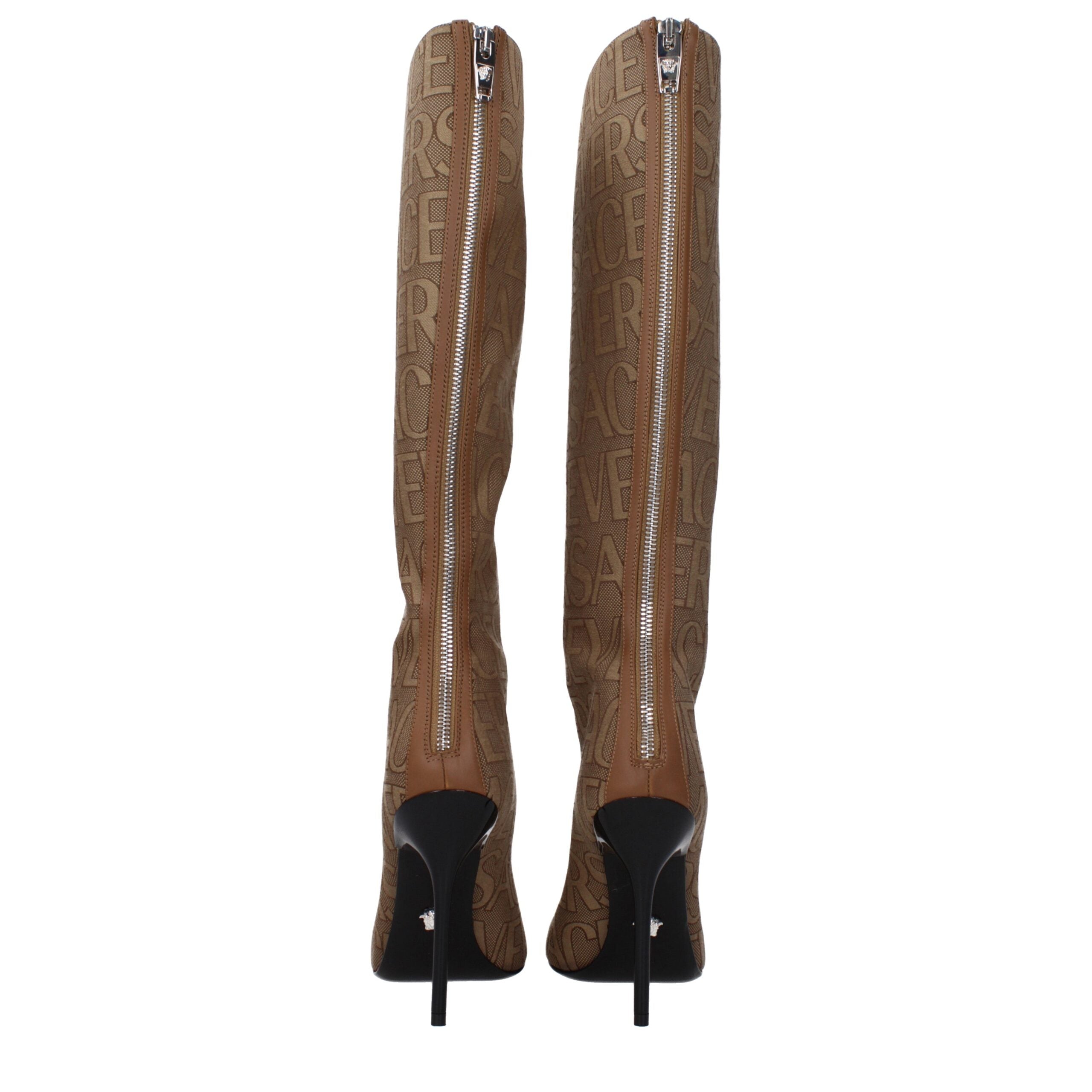 Beige Fabric High Heel Boots