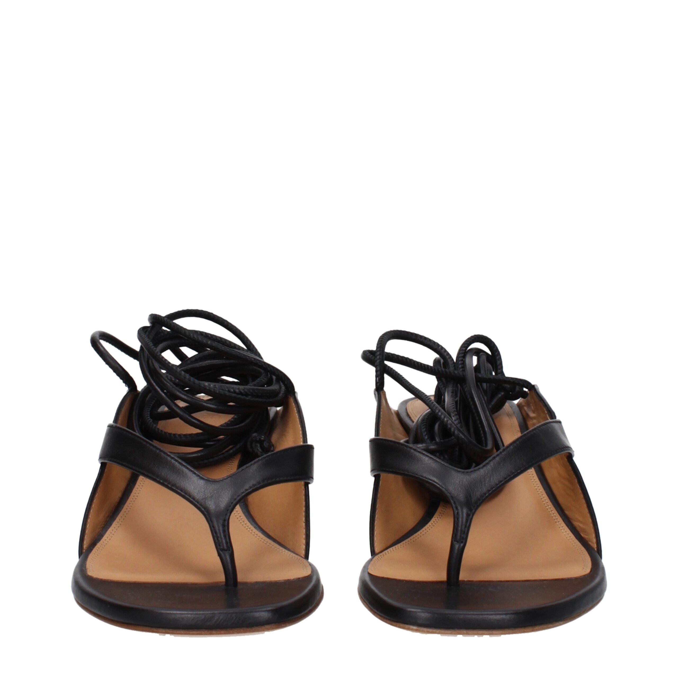 Black Leather Flip-Flop Sandals