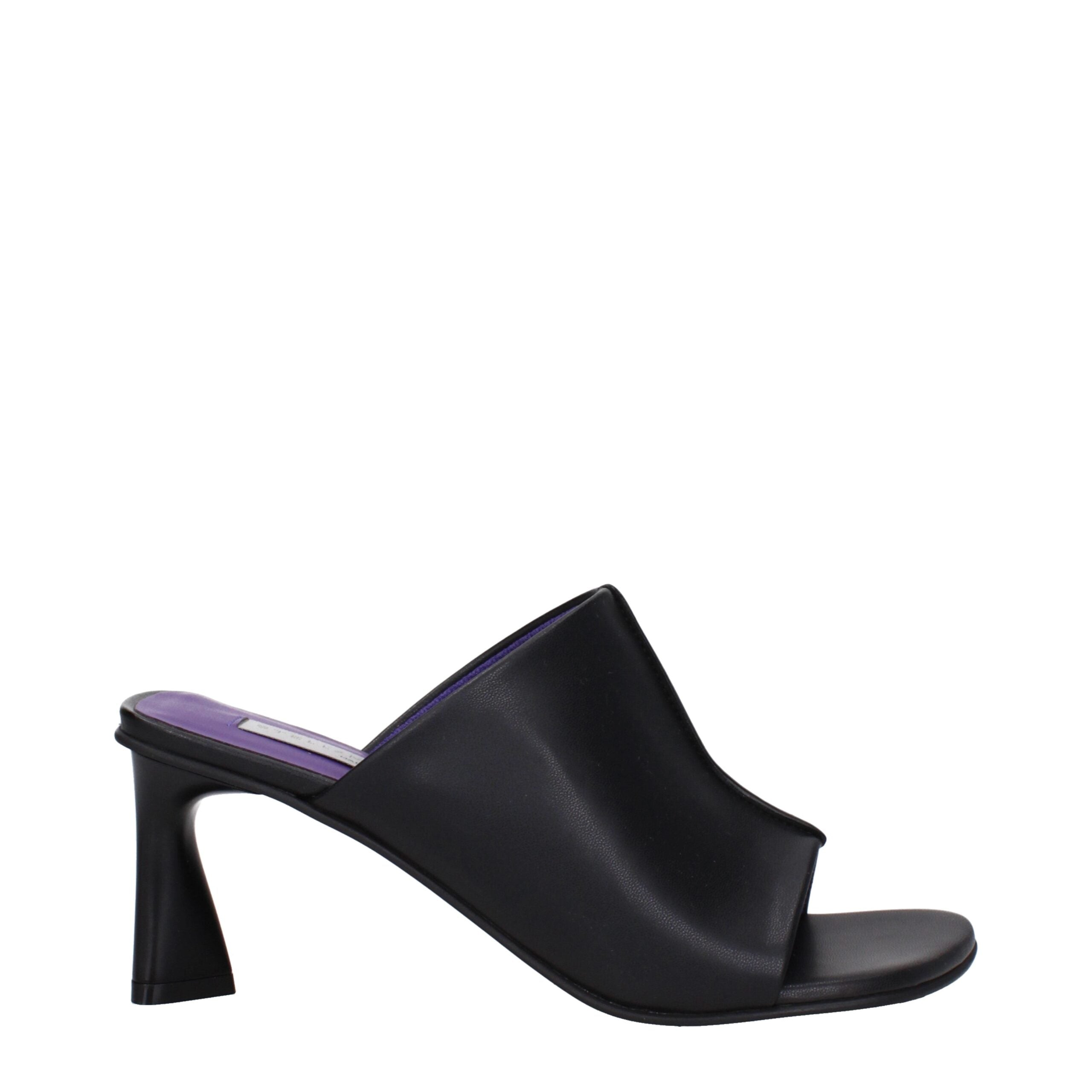 Black Leather Stiletto Heel Sandals - ventzia