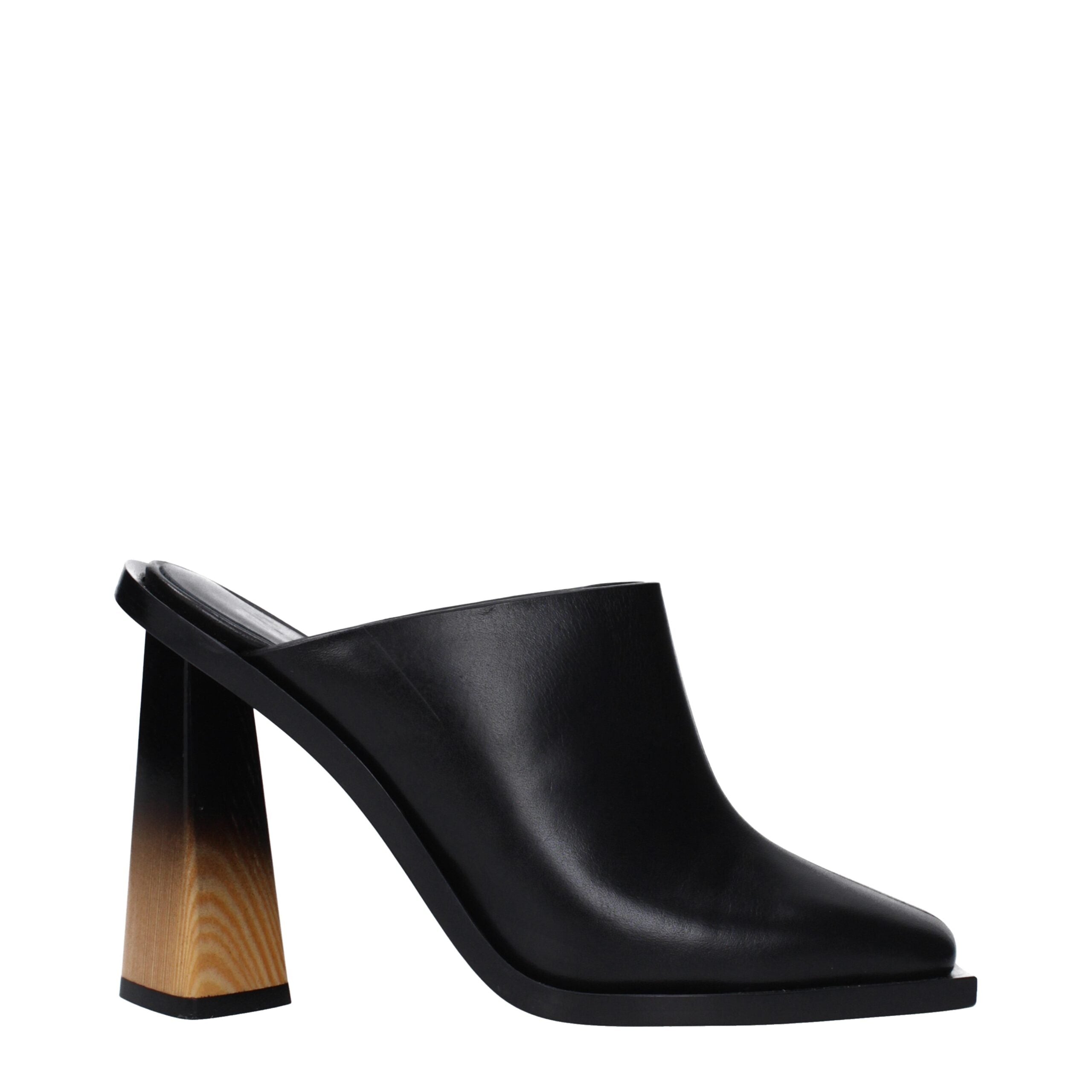 Black Leather Mules