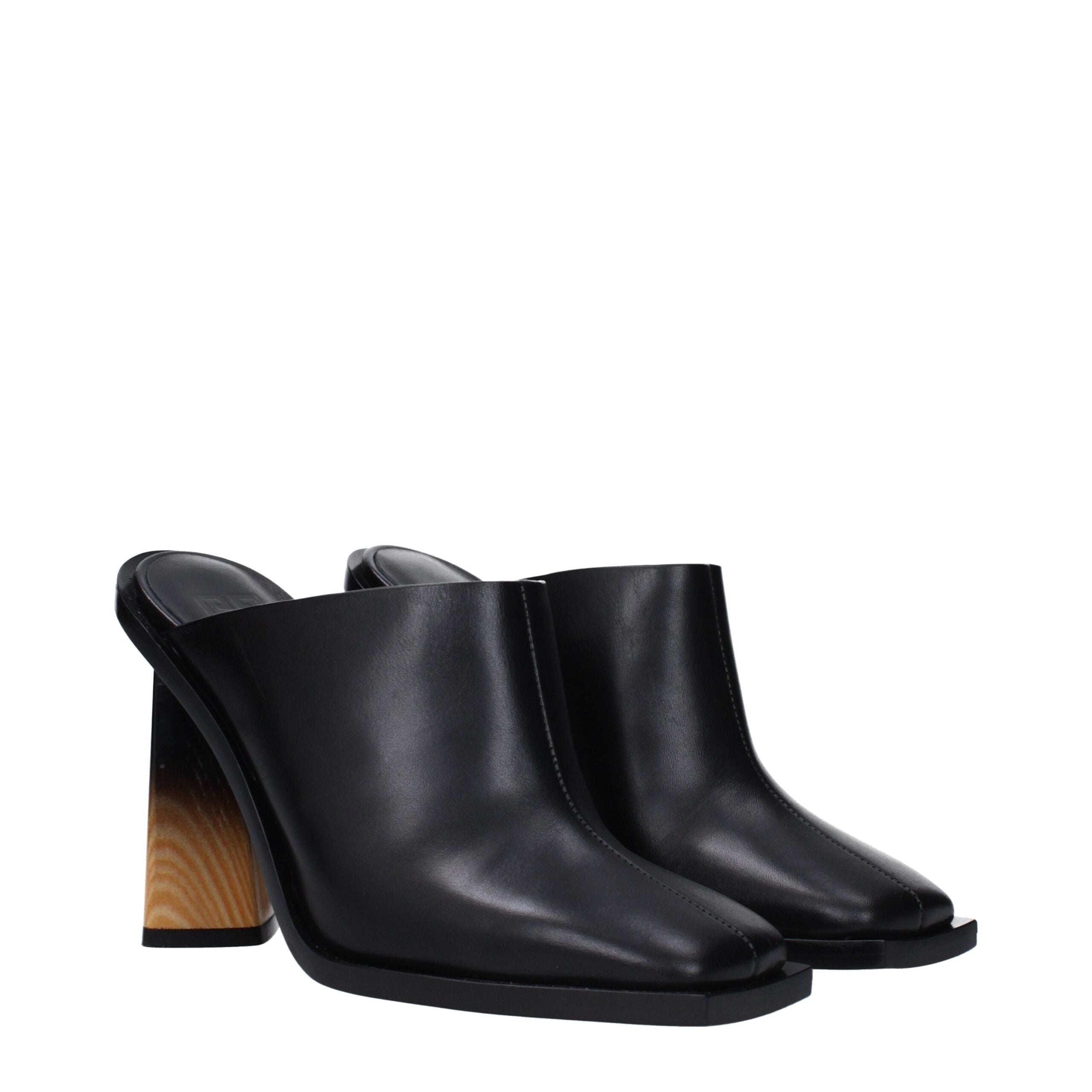 Black Leather Mules