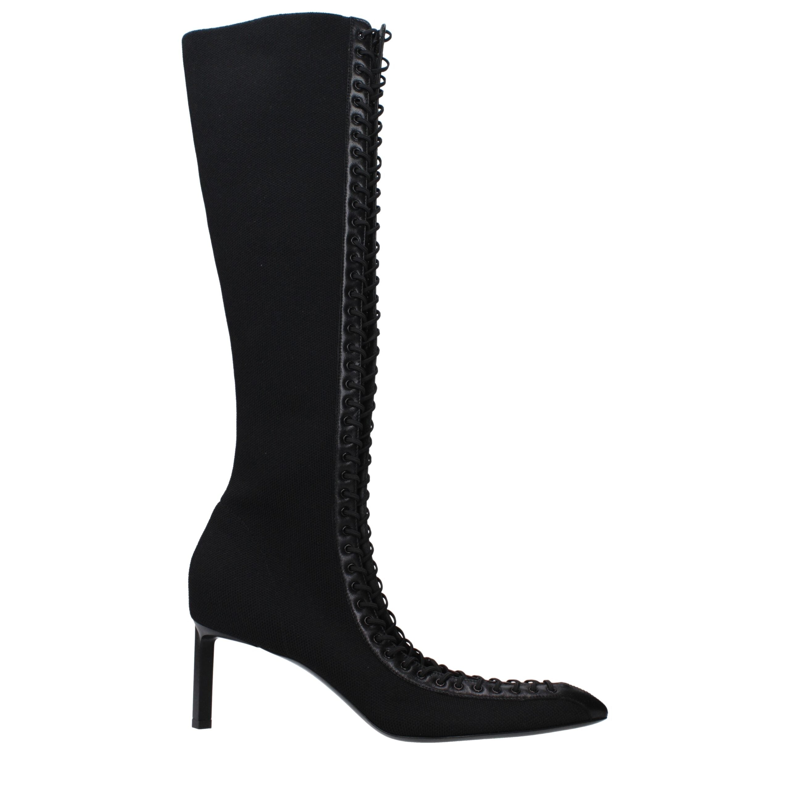 Black Fabric Lace-Up Boots