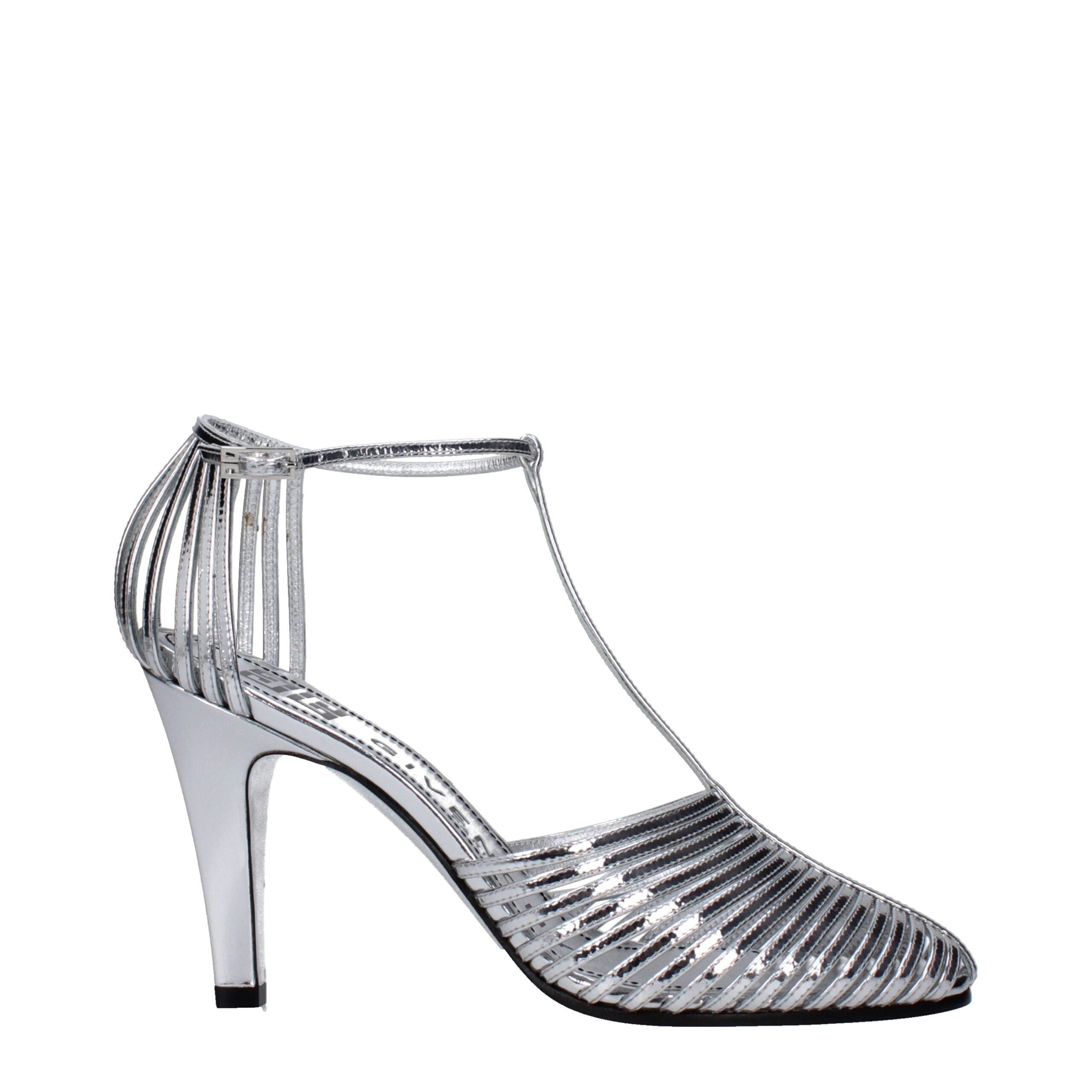Gray Leather Stiletto Heels Sandals