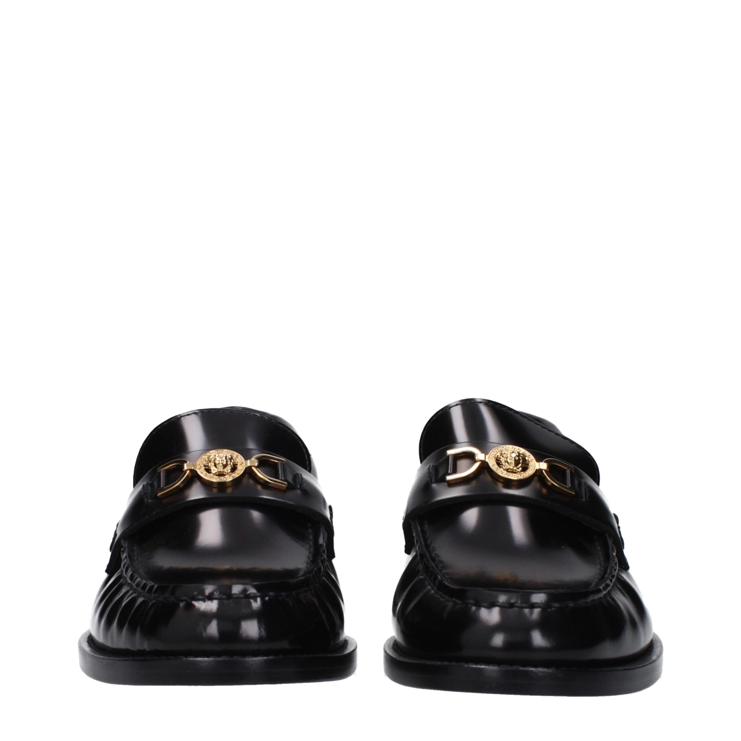 Black Leather Slip-On Loafers - ventzia