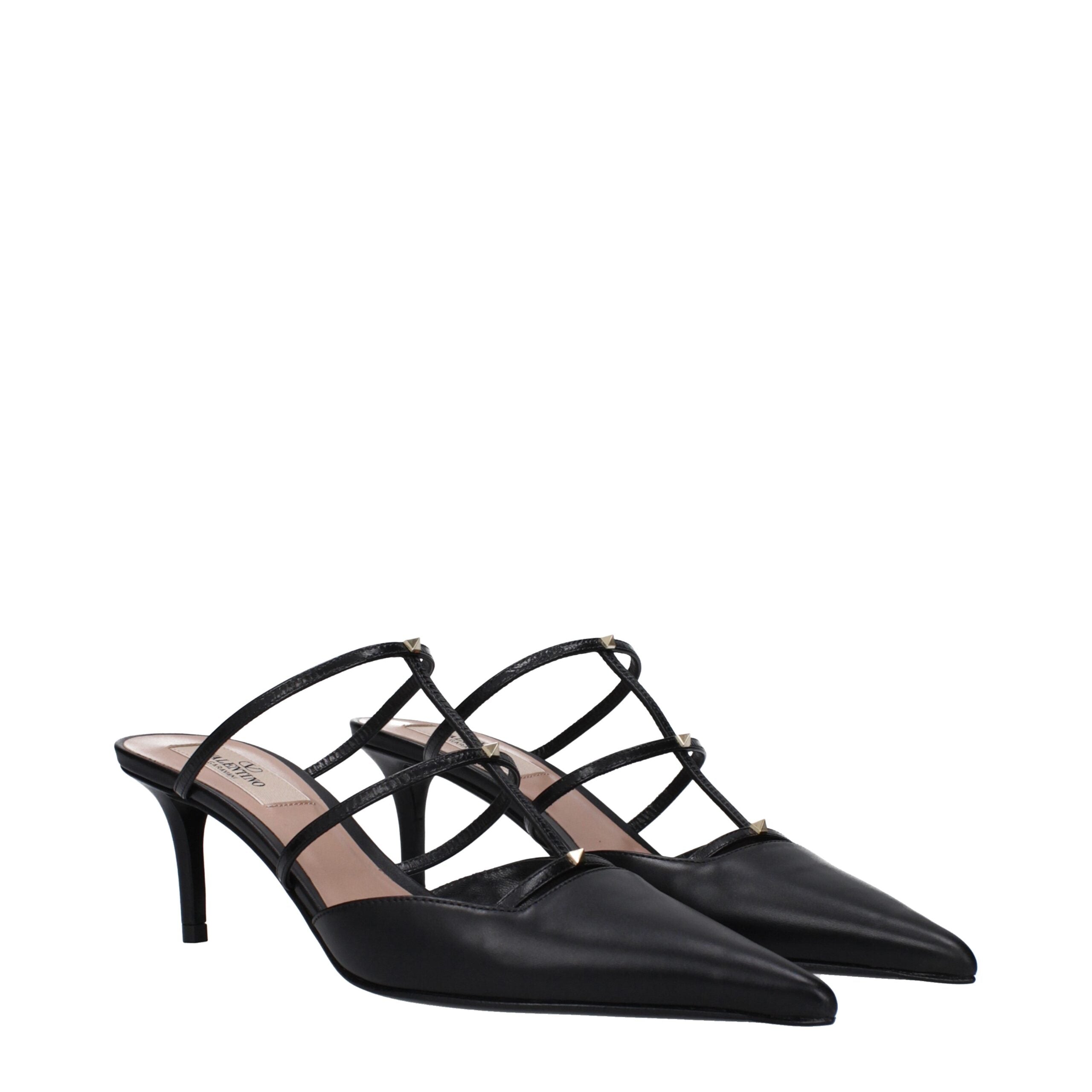 Black Leather Flat Sandals - ventzia
