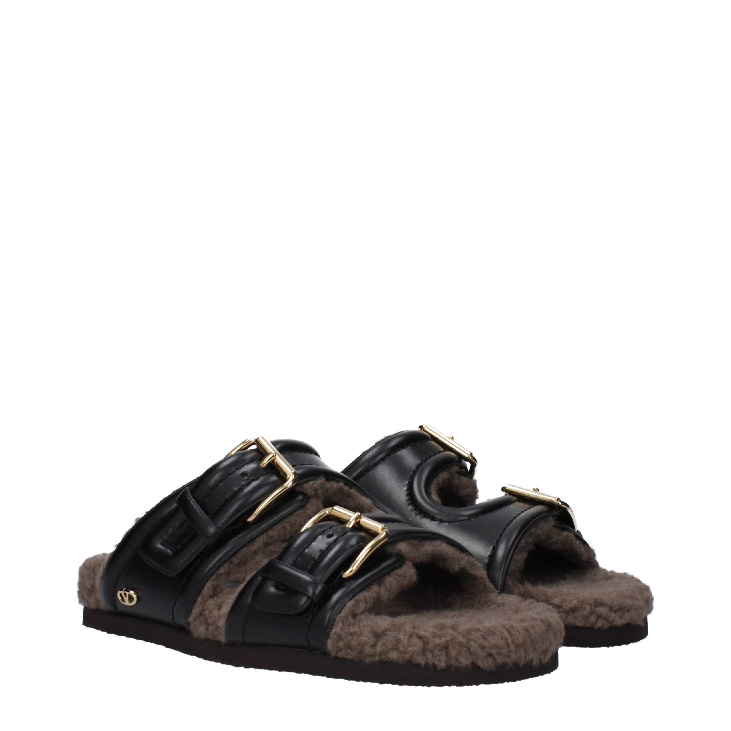 Black Leather Slippers - ventzia