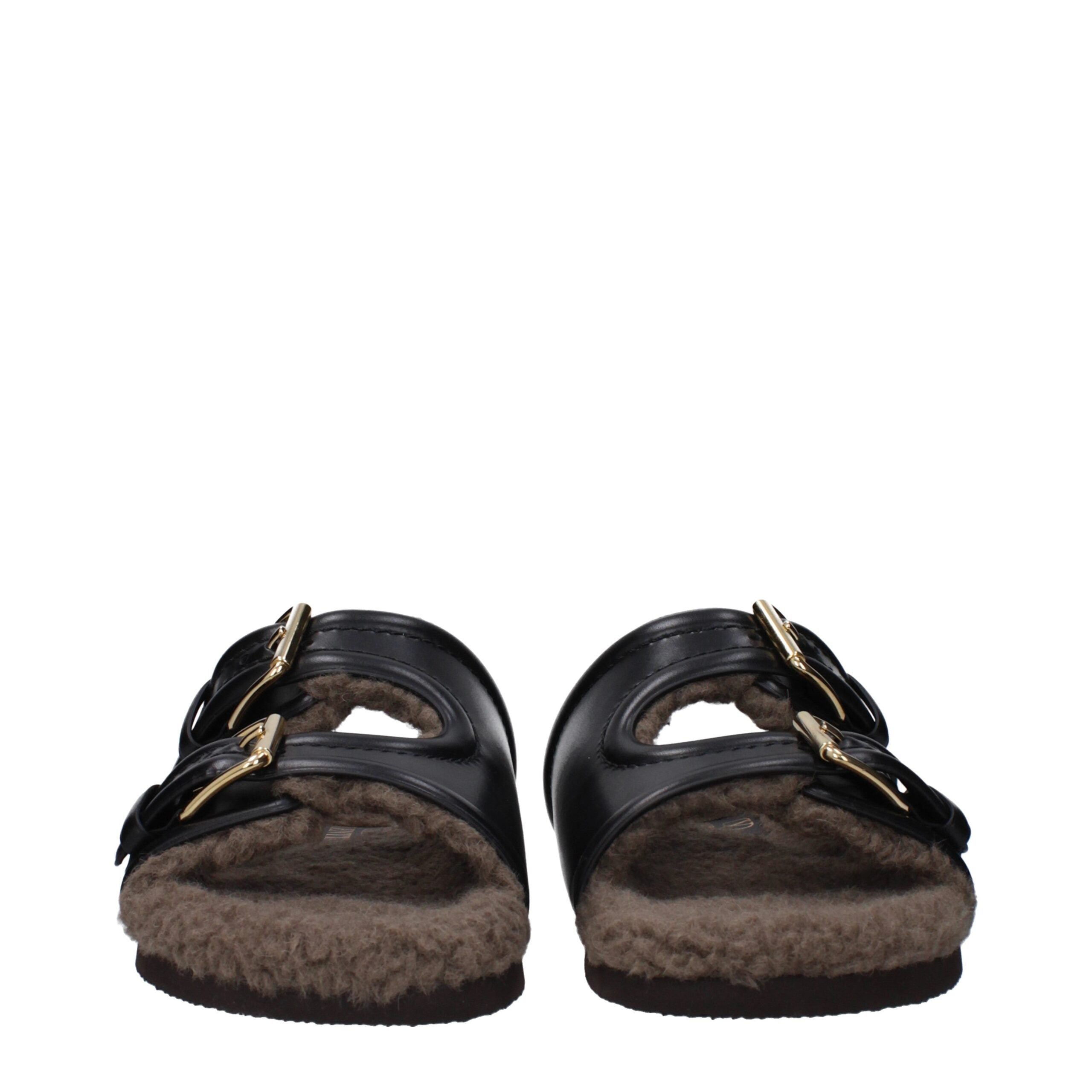 Black Leather Slippers - ventzia