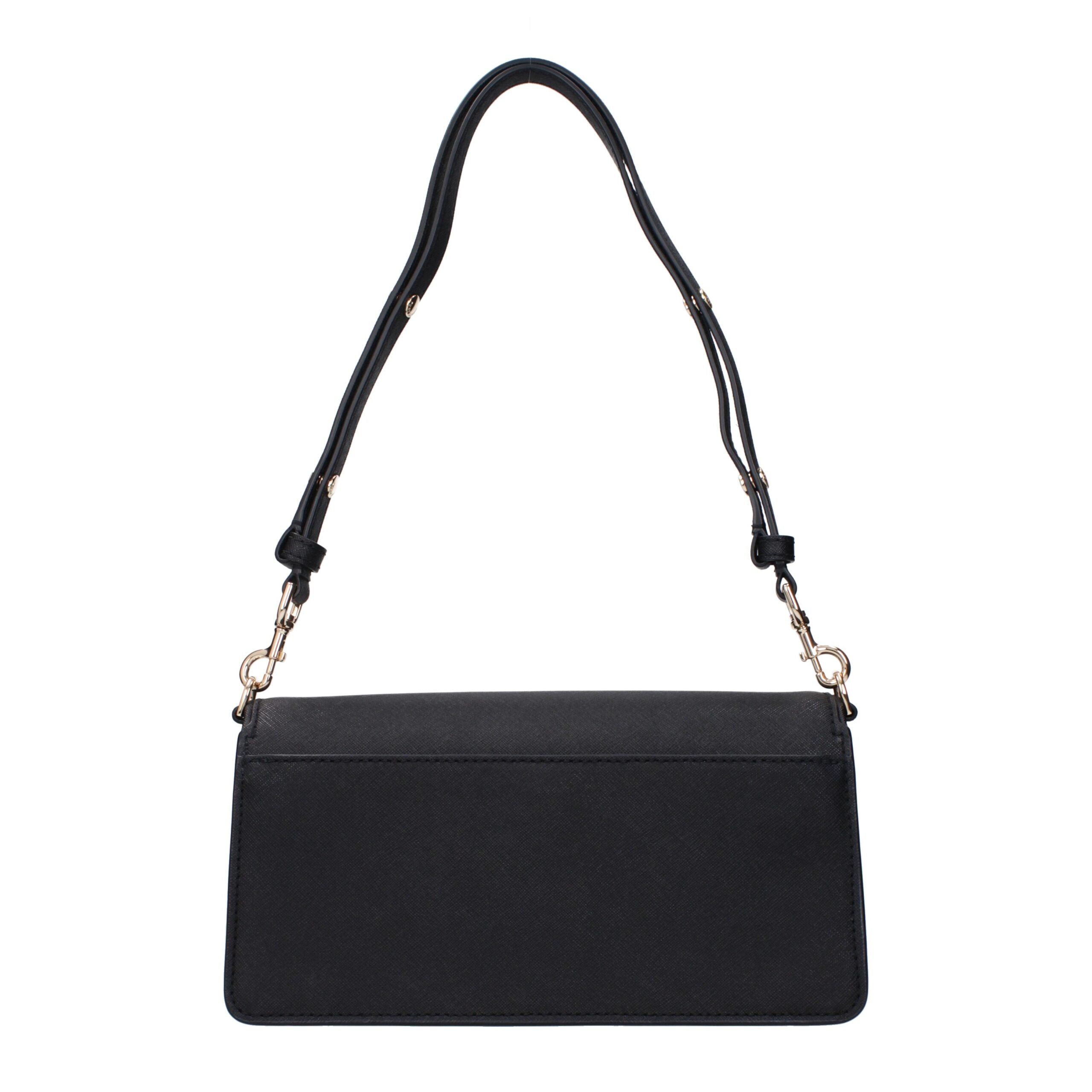 Black Leather Shoulder Bag - ventzia