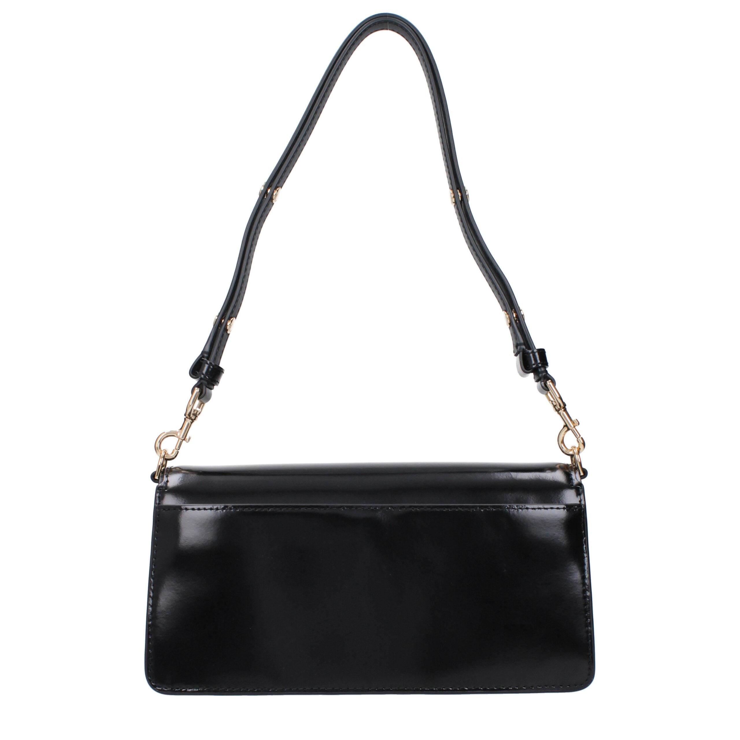 Black Leather Shoulder Bag - ventzia