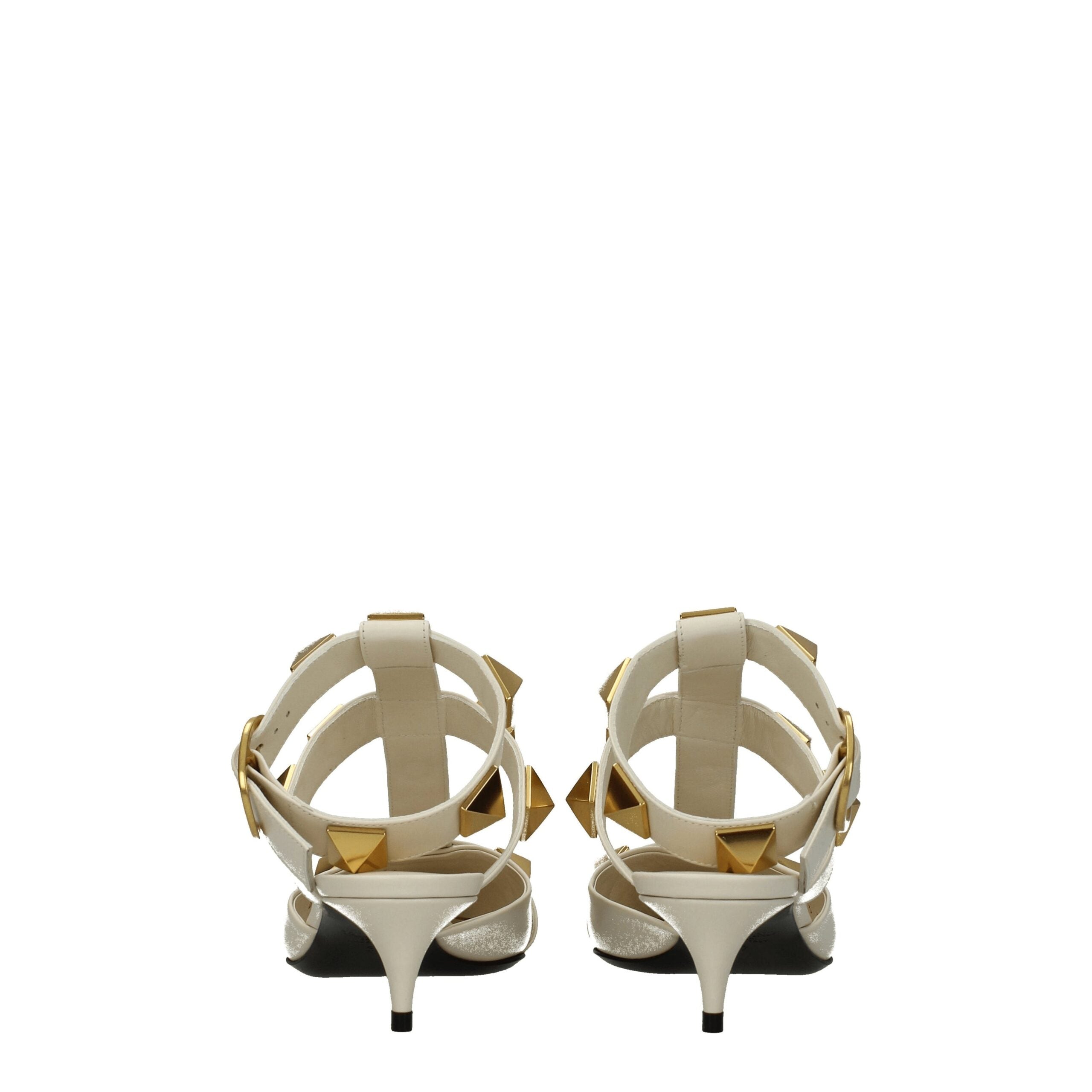 Beige Leather Stiletto Heels Sandals - ventzia