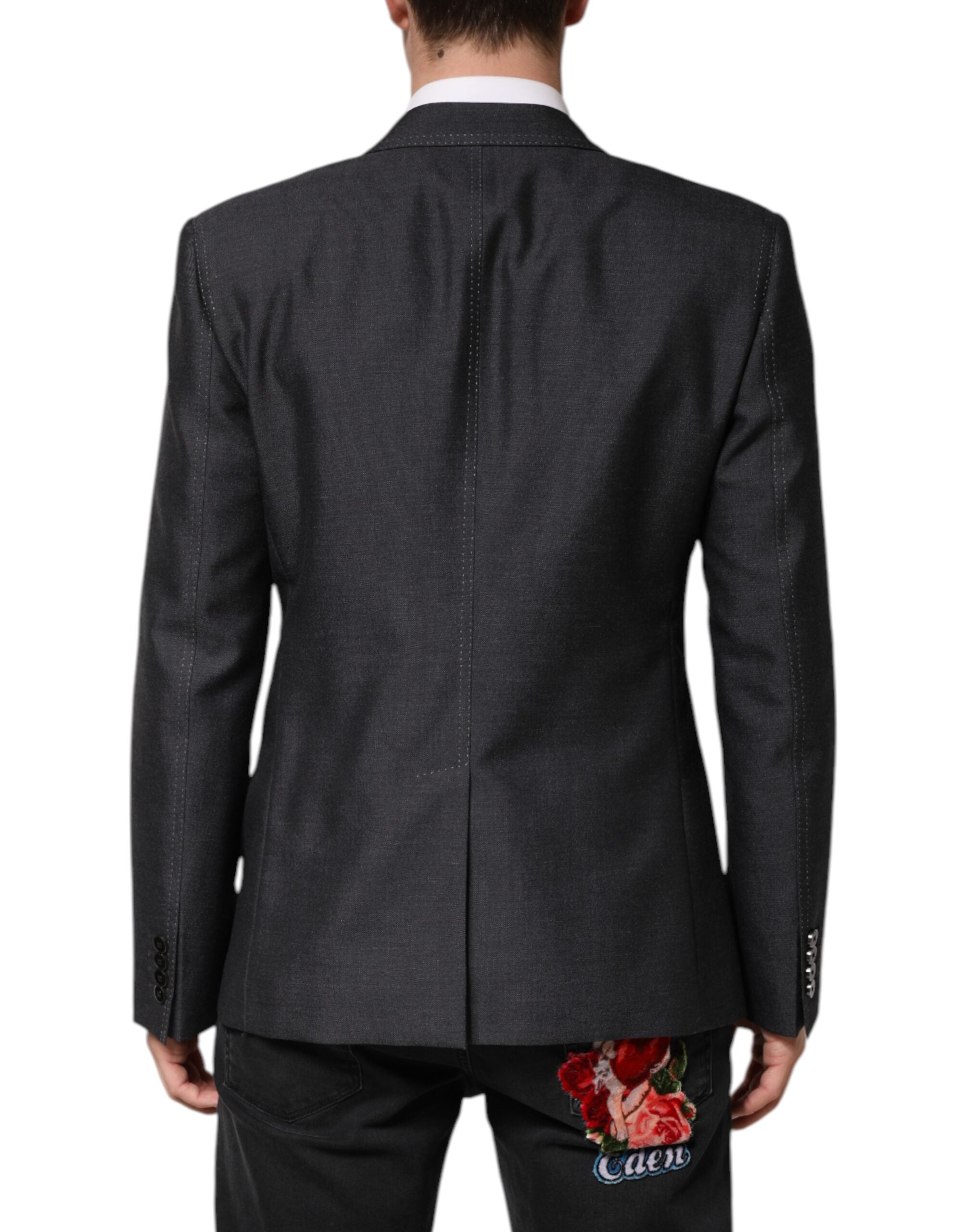 Dark Gray Bee Embroidery SICILIA Coat Blazer - ventzia