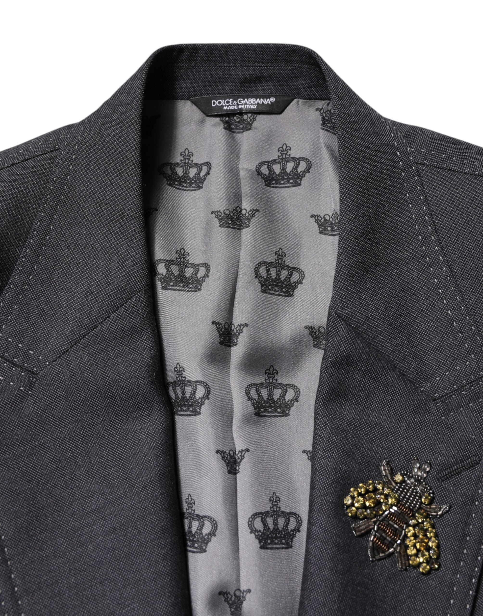Dark Gray Bee Embroidery SICILIA Coat Blazer - ventzia