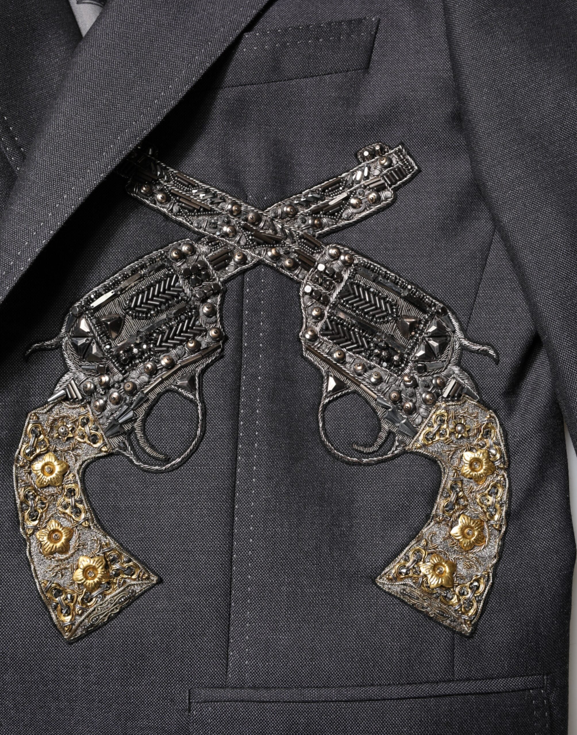 Dark Gray Bee Embroidery SICILIA Coat Blazer - ventzia