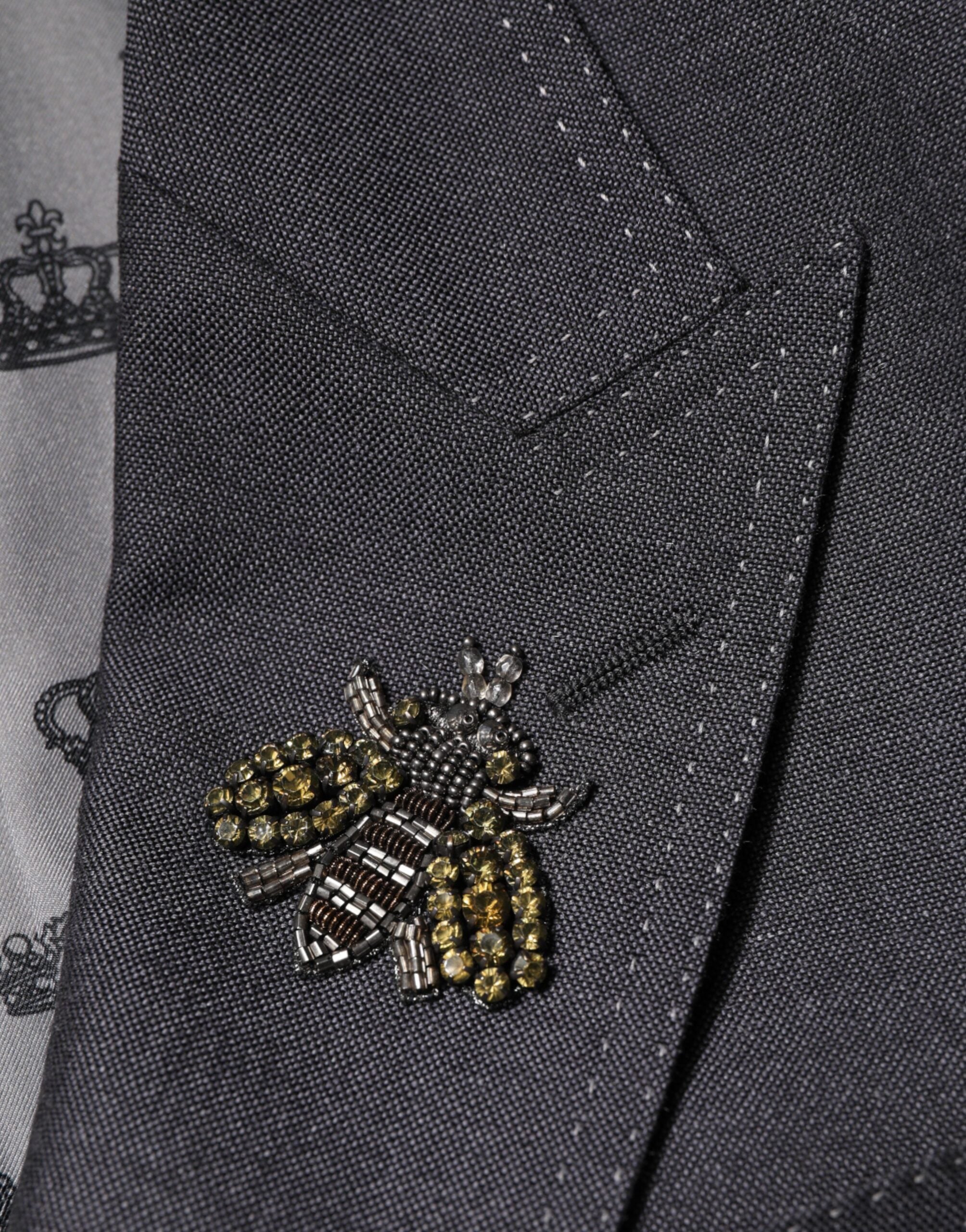 Dark Gray Bee Embroidery SICILIA Coat Blazer - ventzia