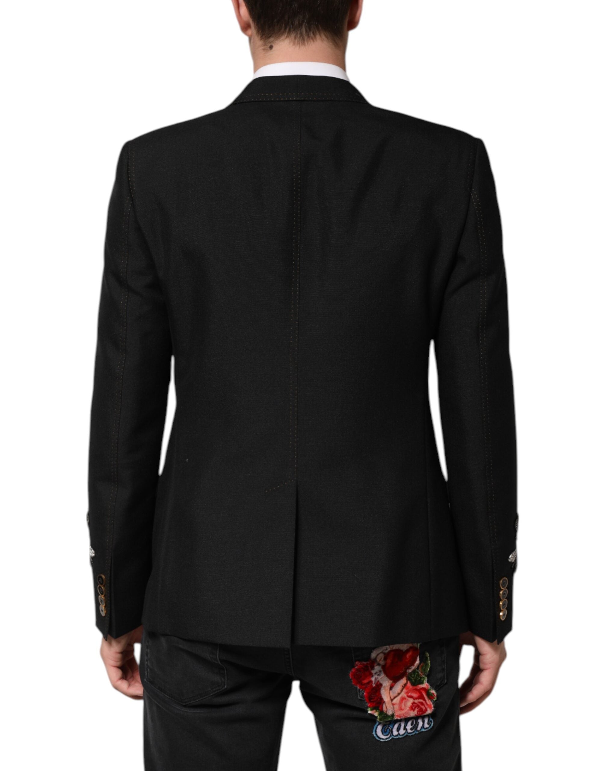 Black Bee Crown Embellished Suit Coat Blazer - ventzia