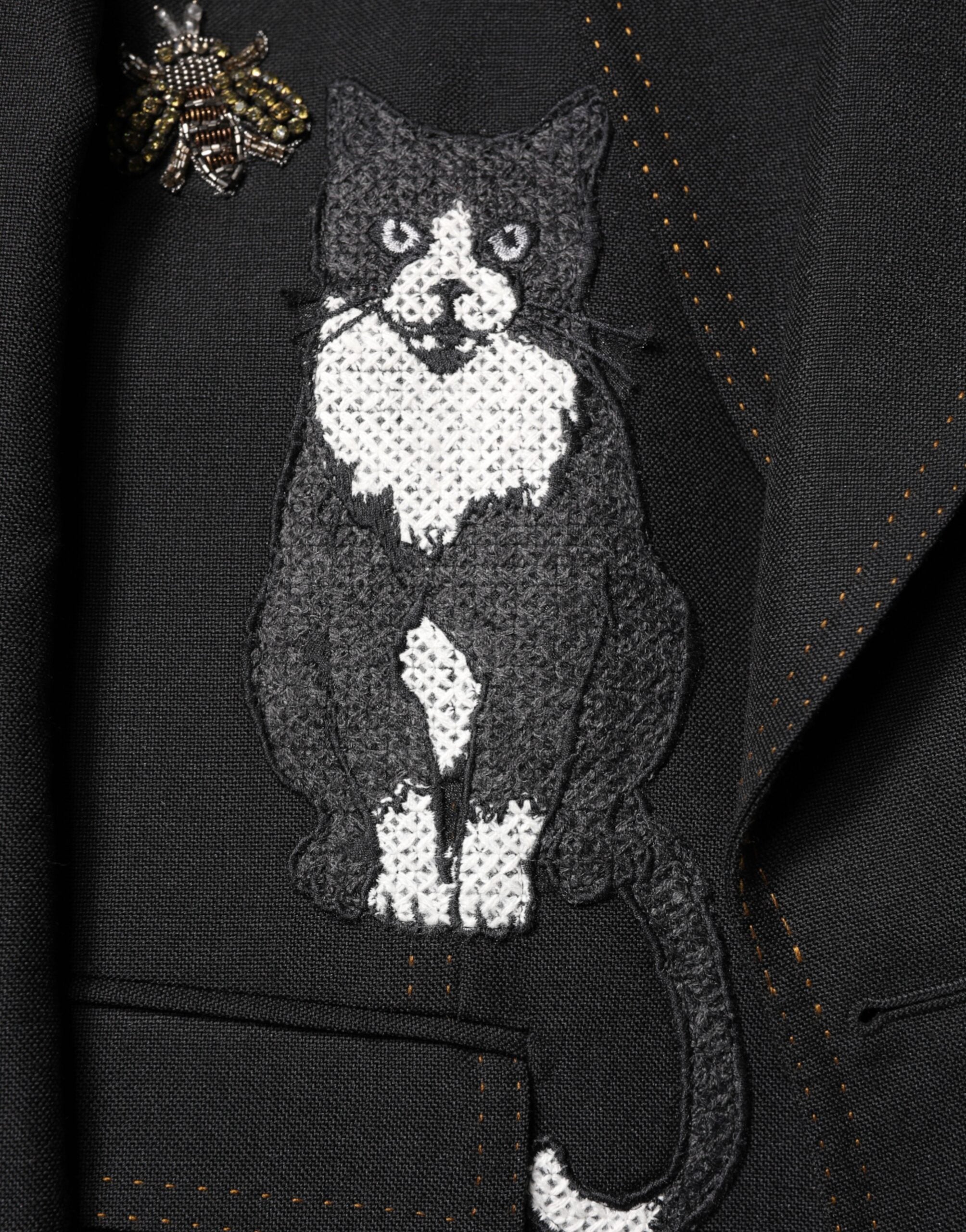Black Bee Crown Embellished Suit Coat Blazer - ventzia