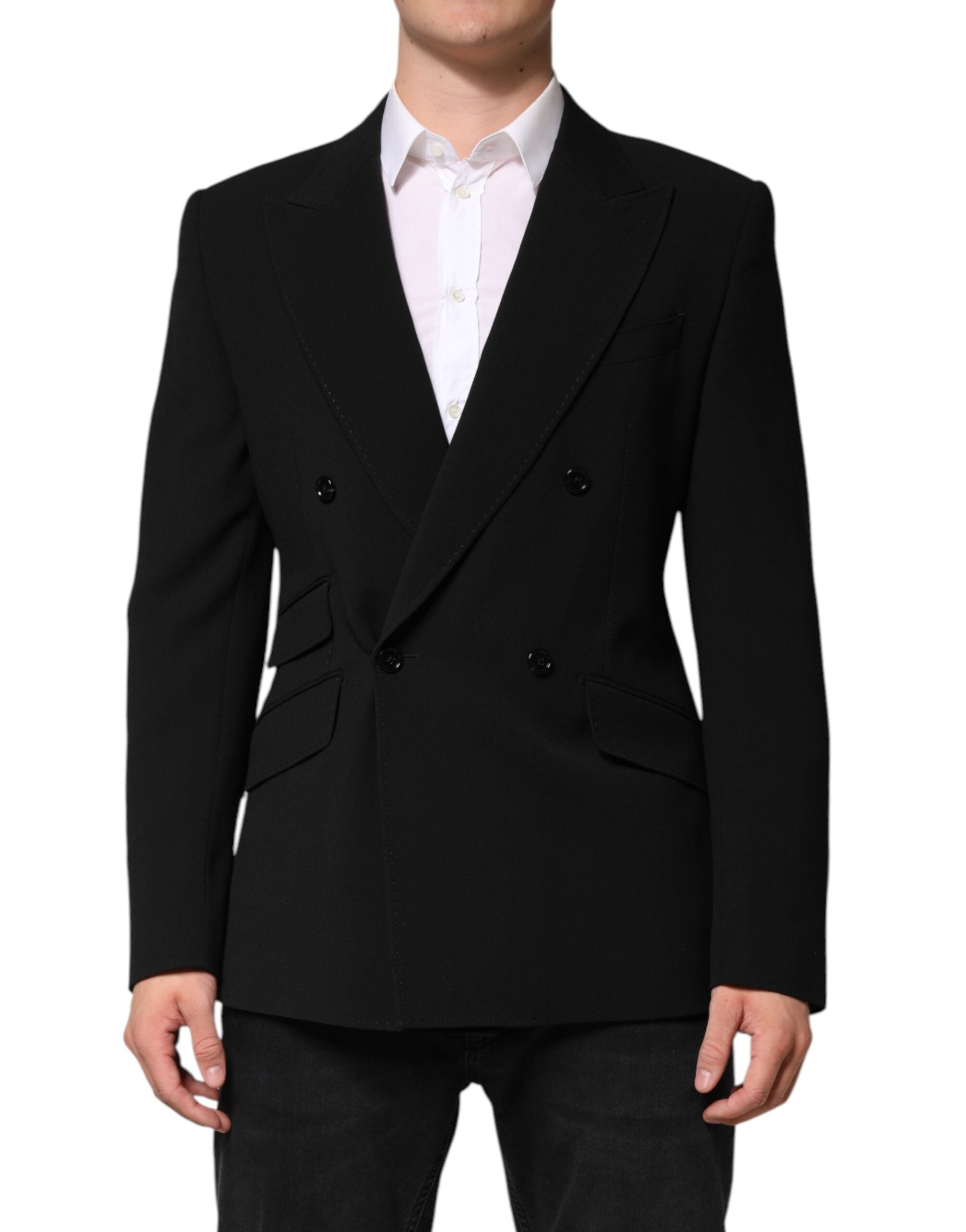 Black SICILIA Double Breasted Coat Blazer - ventzia