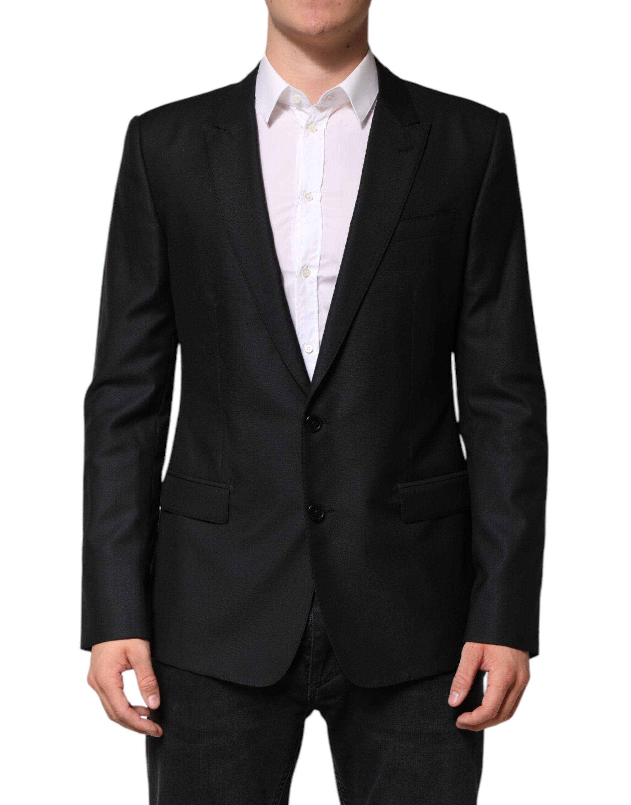 Black Wool Single Breasted Jacket Blazer - ventzia