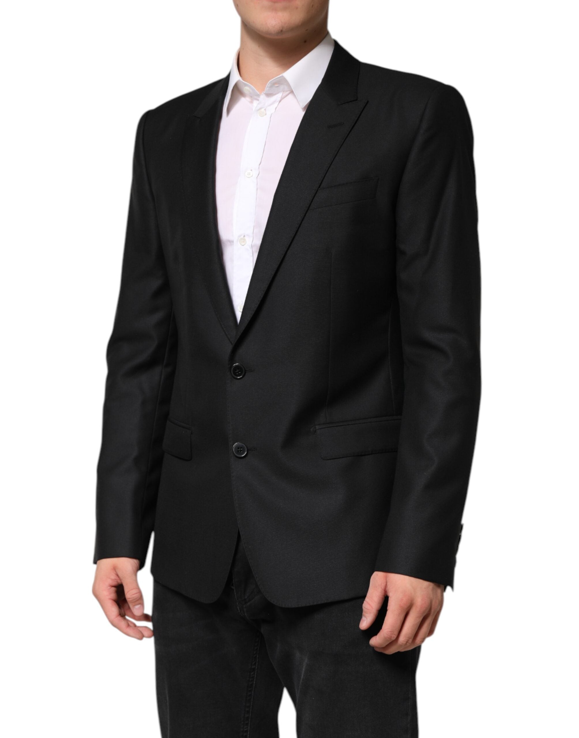 Black Wool Single Breasted Jacket Blazer - ventzia