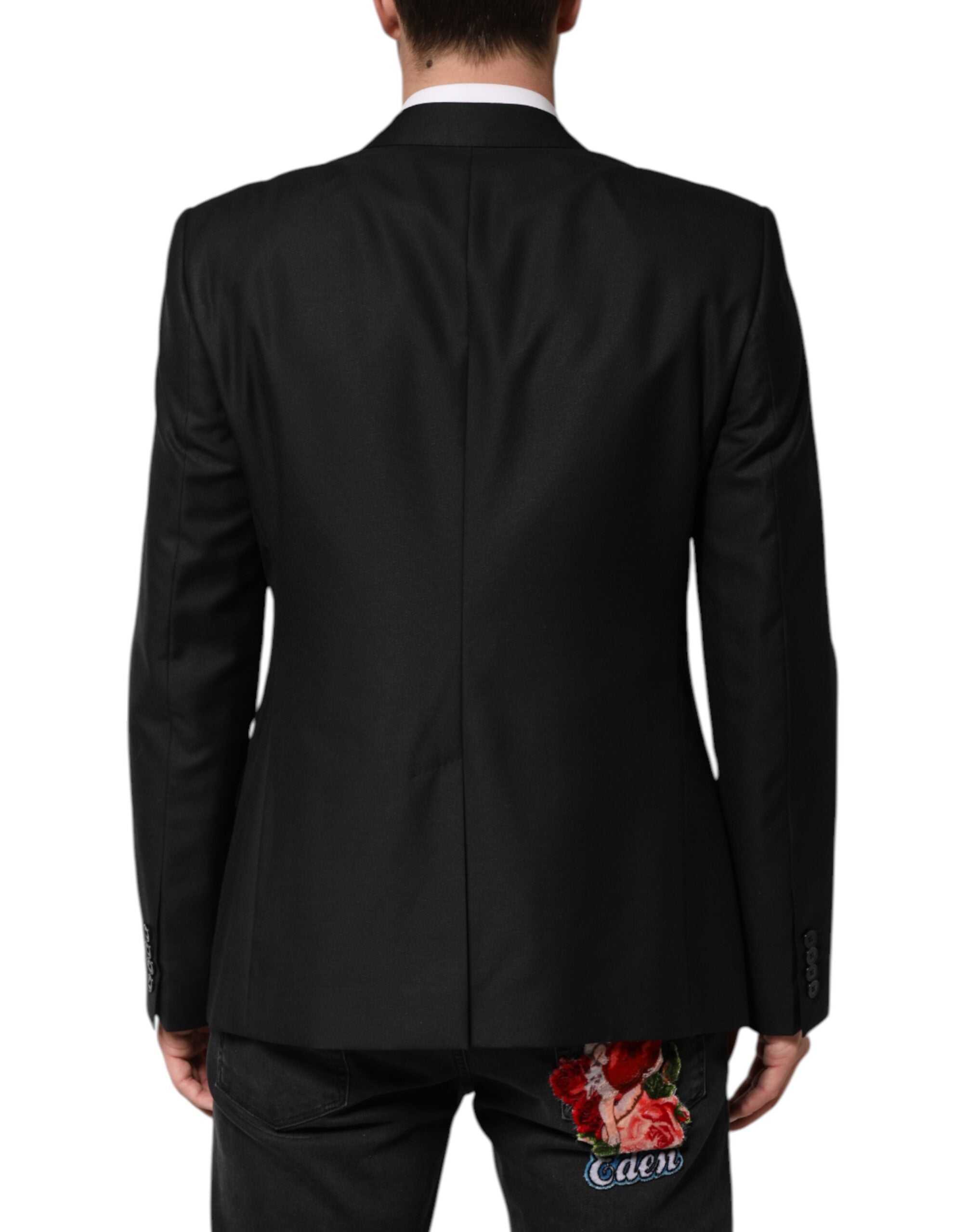 Black Wool Single Breasted Jacket Blazer - ventzia